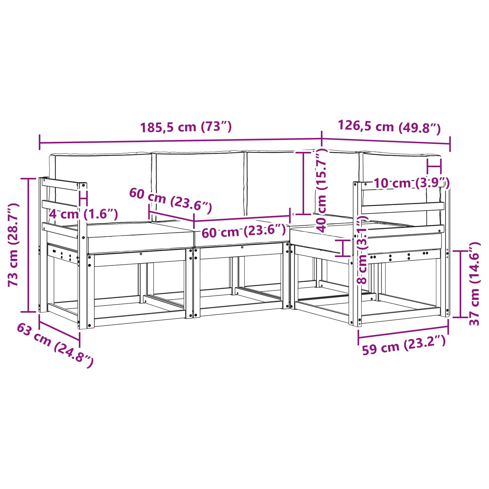 Set vanjskih sofa s jastukom 4 pcs Prirodna i krem