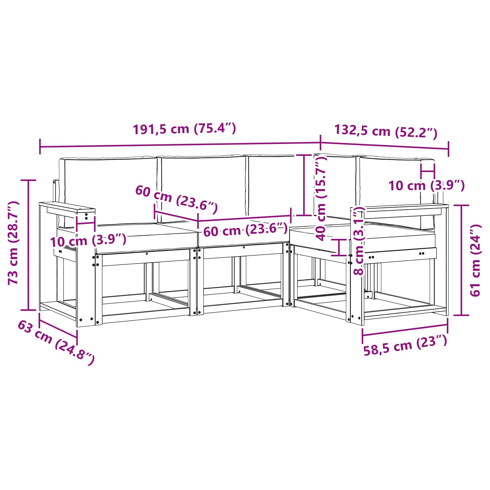 Set vanjskih sofa s jastukom 4 pcs Prirodna i bež