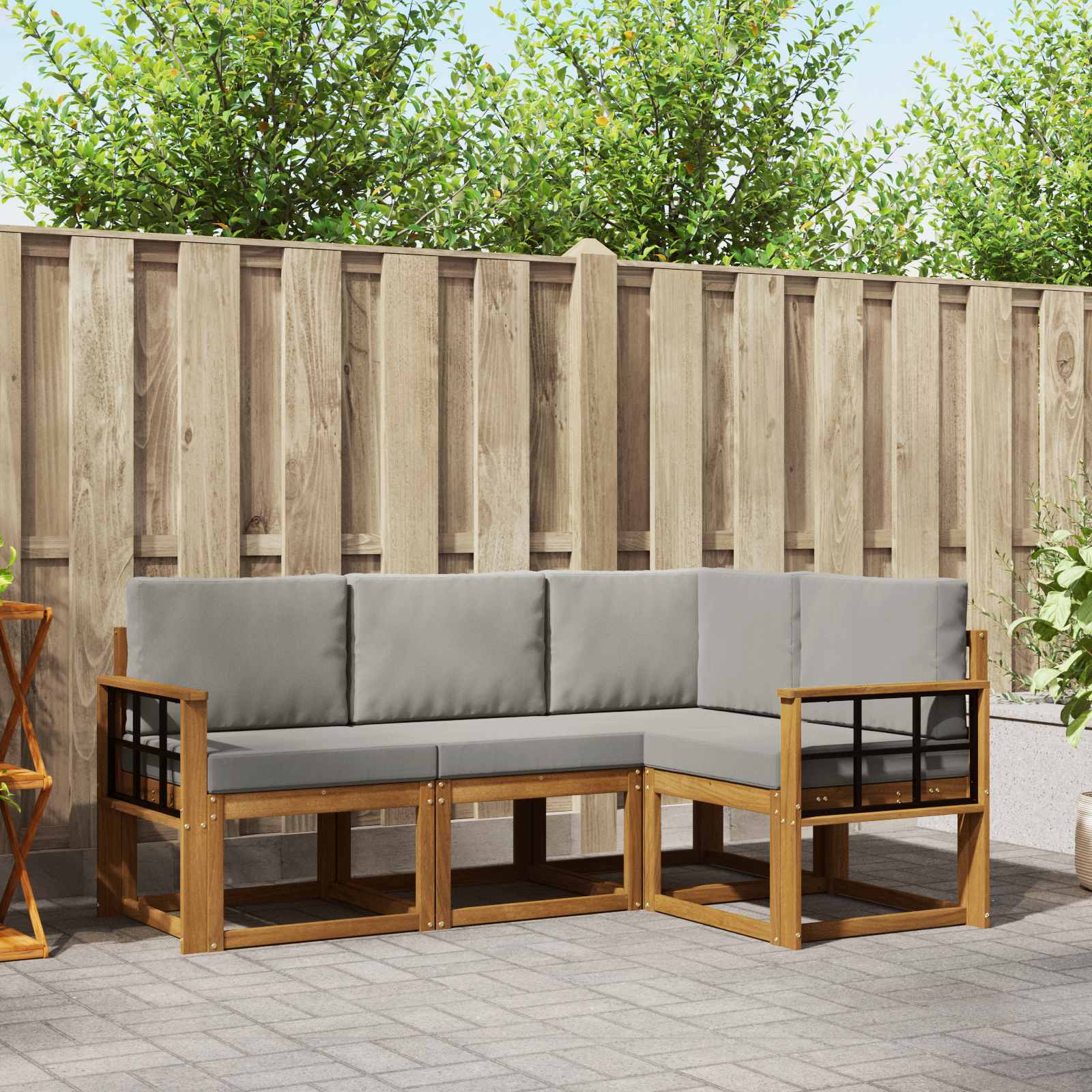Set vanjskih sofa s jastukom 4 pcs Prirodna i svijetlo siva