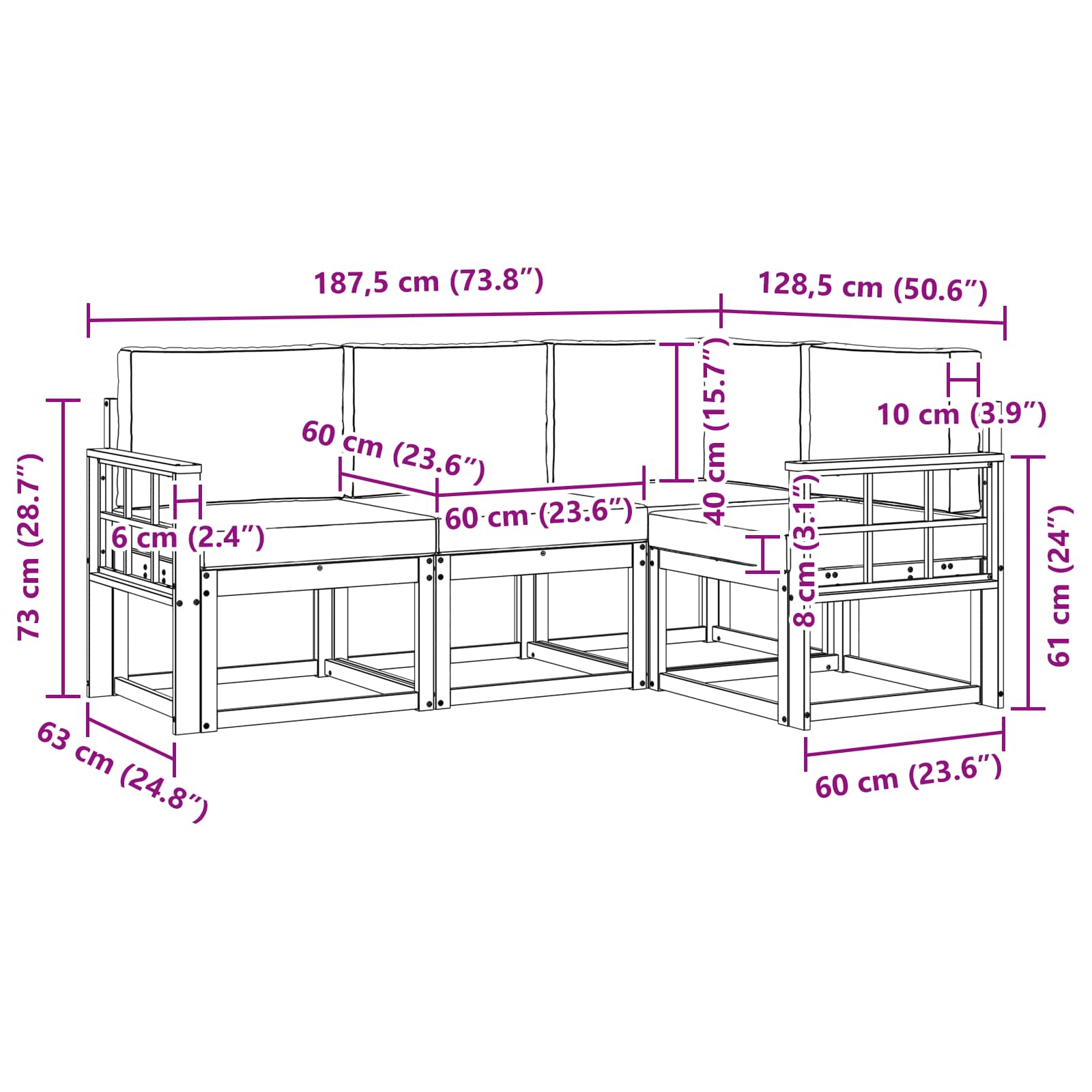 Set vanjskih sofa s jastukom 4 pcs Prirodna i antracit