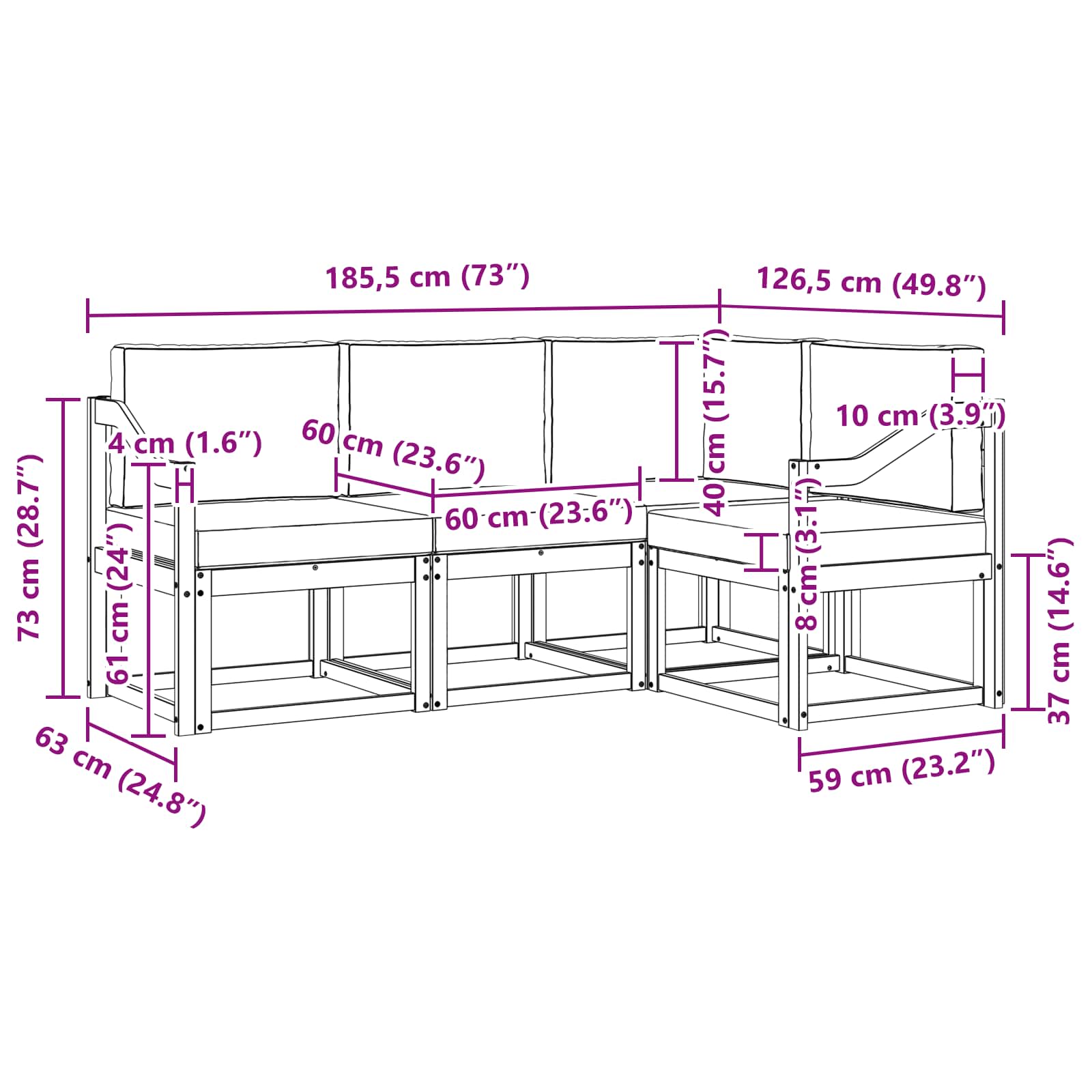 Set vanjskih sofa s jastukom 4 pcs Prirodna i antracit