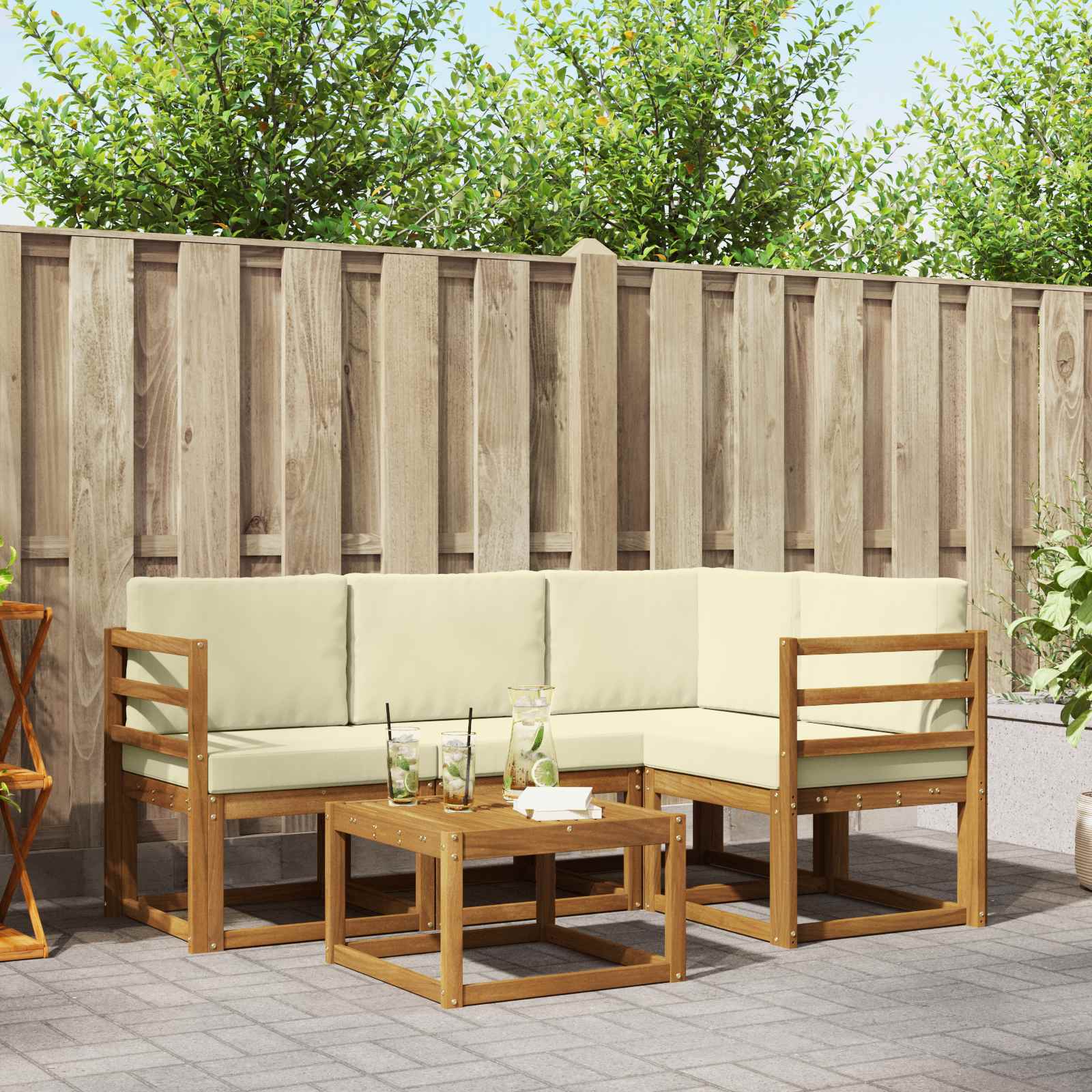 Set vanjskih sofa s jastukom 5 pcs Prirodna i krem