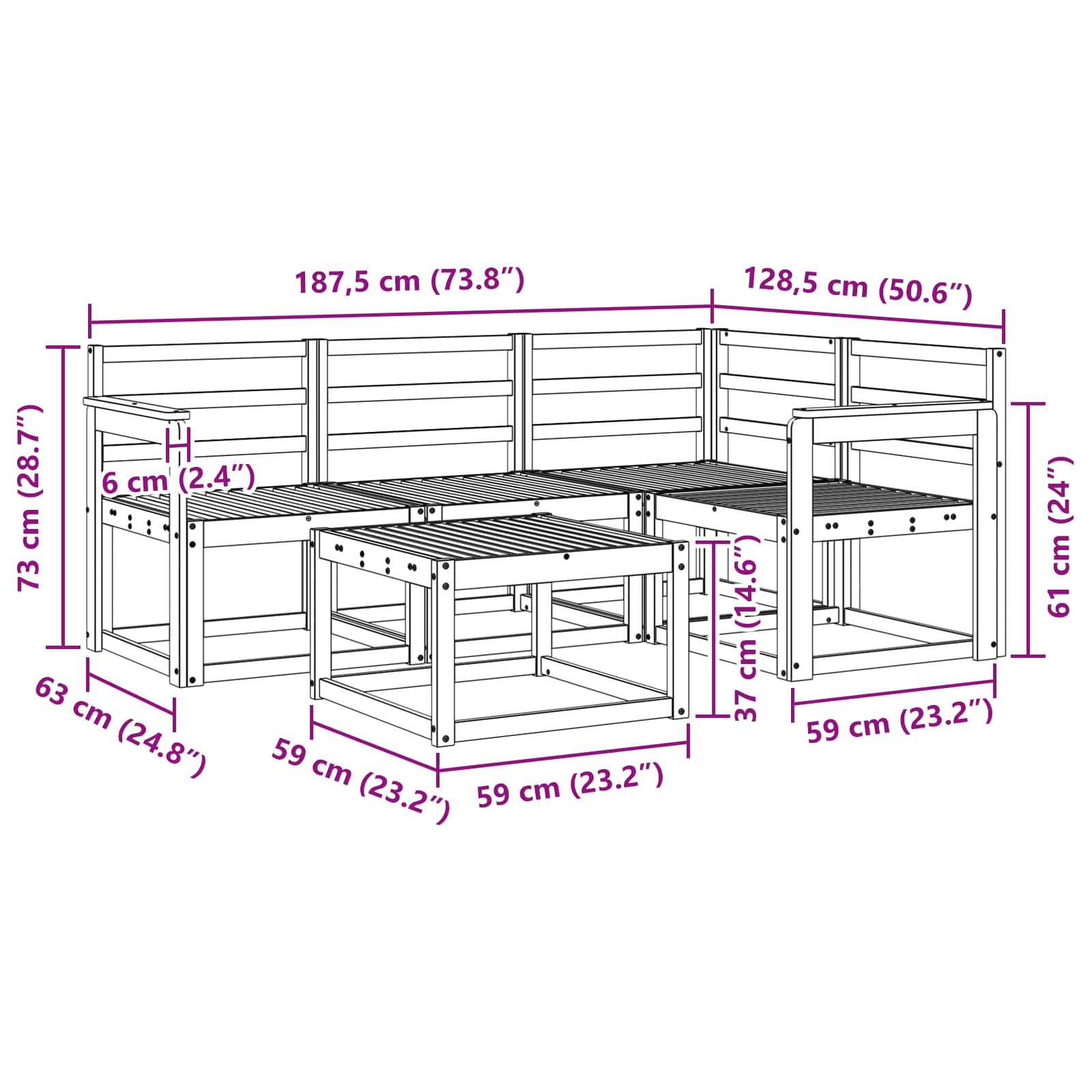 Set vanjskih sofa 5 pcs Prirodna Čvrsto drvo akacije