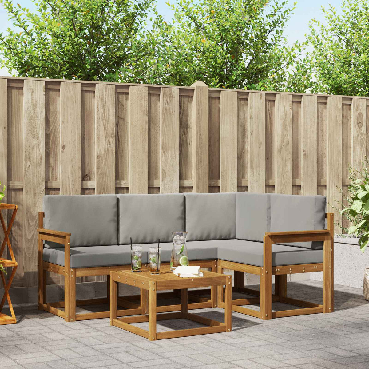 Set vanjskih sofa 5 kom. Prirodna i svjetlosiva