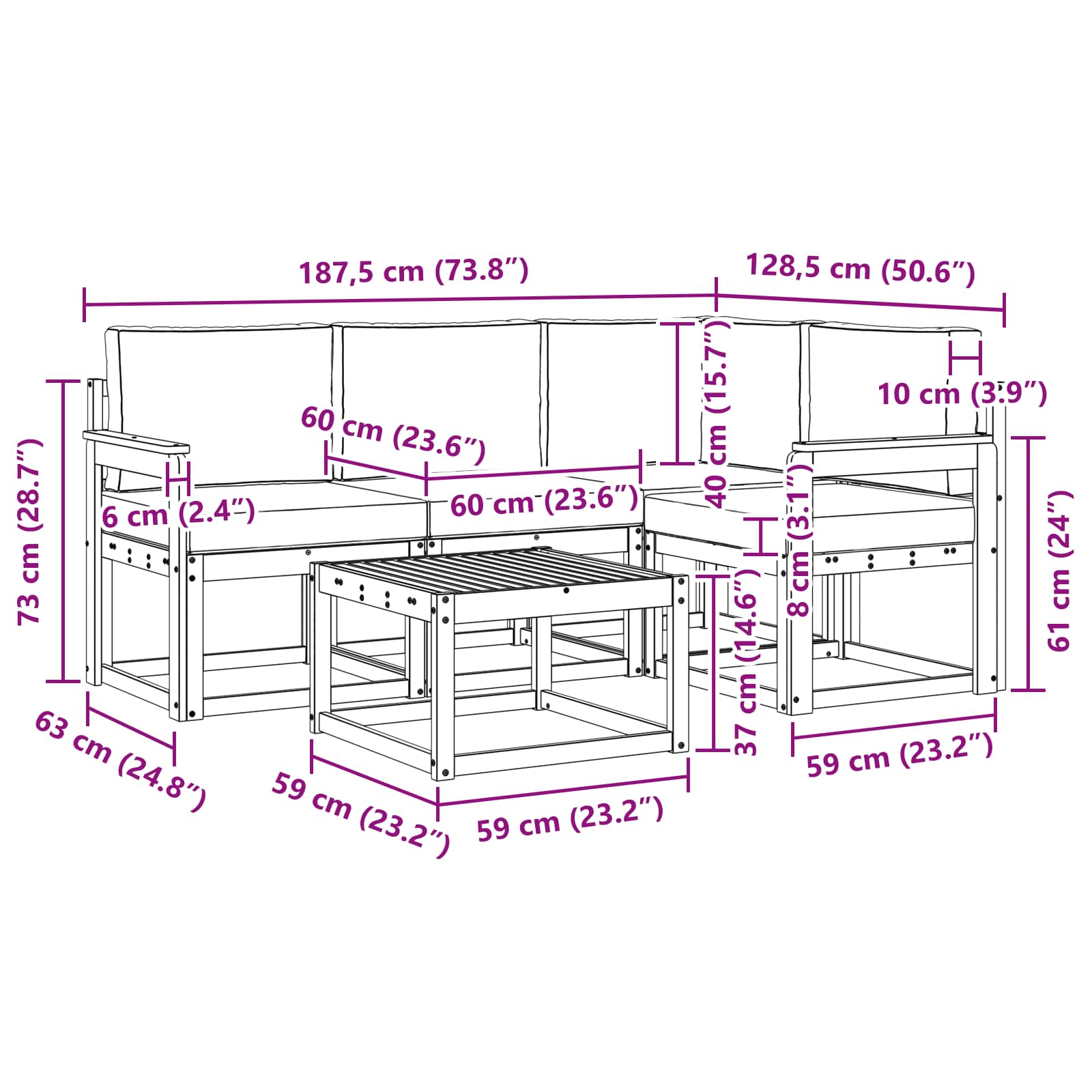 Set vanjskih sofa s jastukom 5 pcs Prirodna i antracit