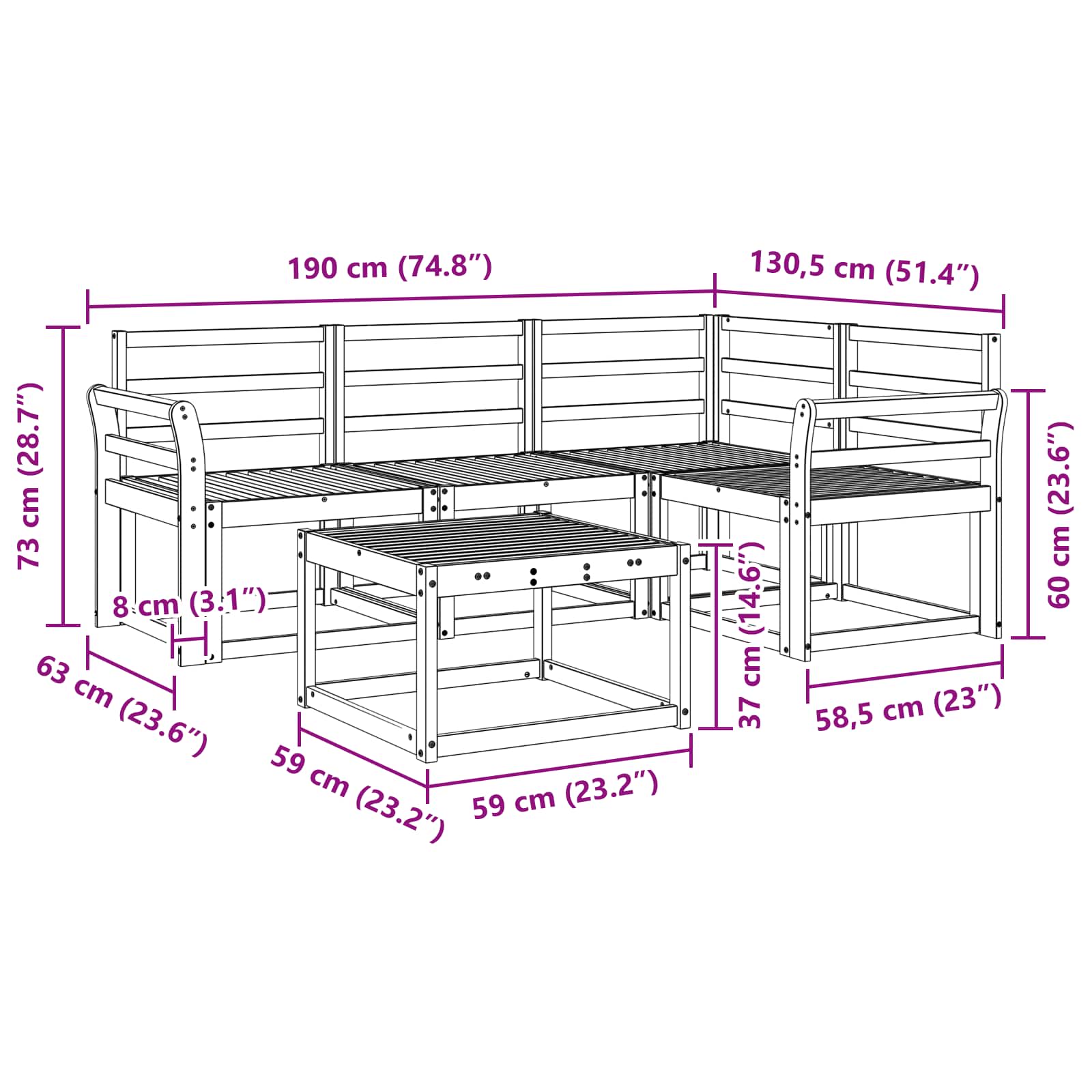 Set vanjskih sofa 5 pcs Prirodna Čvrsto drvo akacije