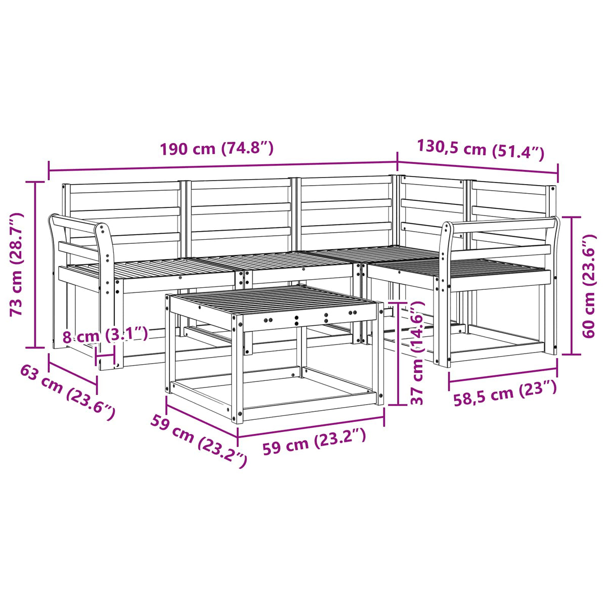 Set vanjskih sofa 5 kom. Prirodna Čvrsto drvo akacije
