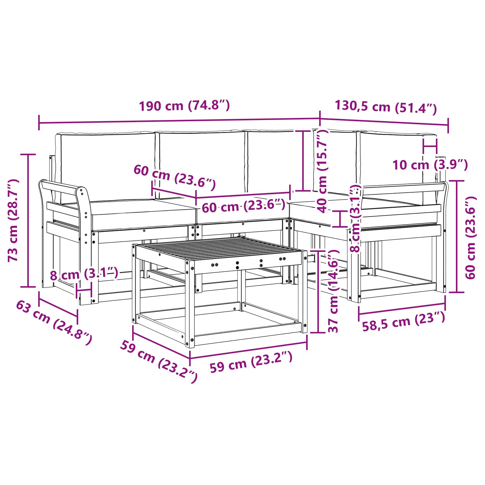 Set vanjskih sofa s jastukom 5 pcs Prirodna i bež
