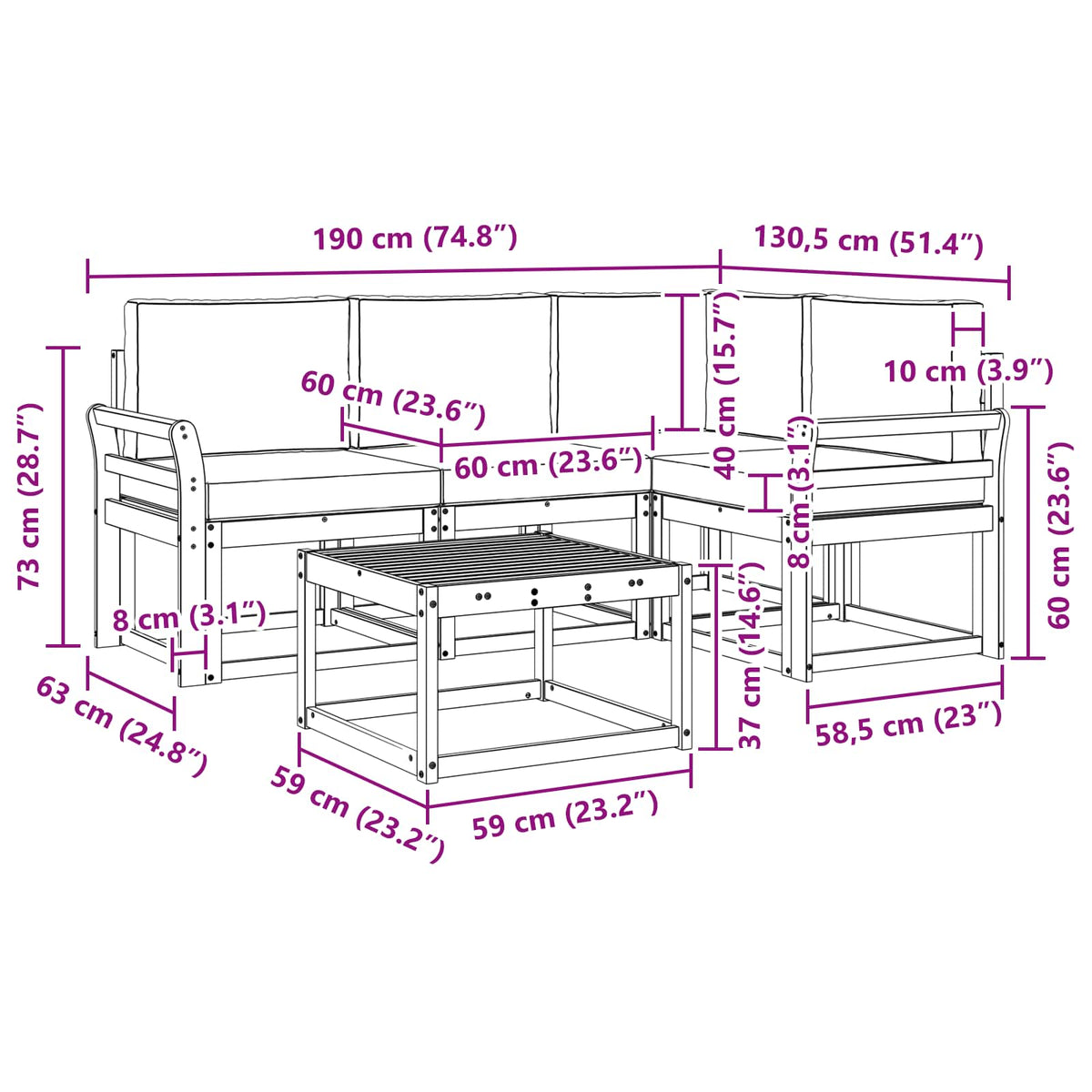 Set vanjskih sofa 5 kom. Prirodna i bež
