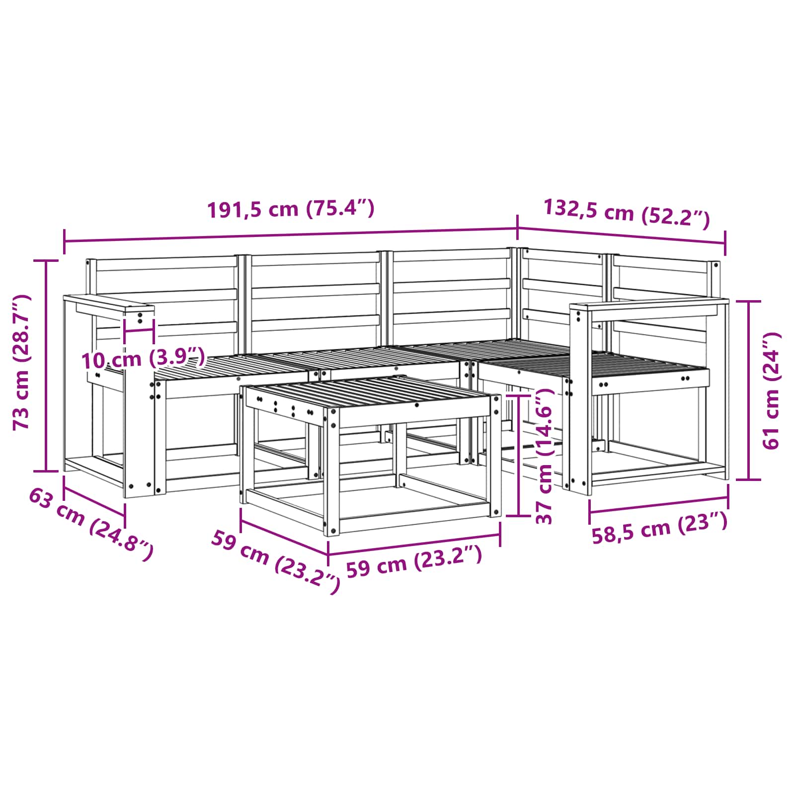 Set vanjskih sofa 5 pcs Prirodna Čvrsto drvo akacije