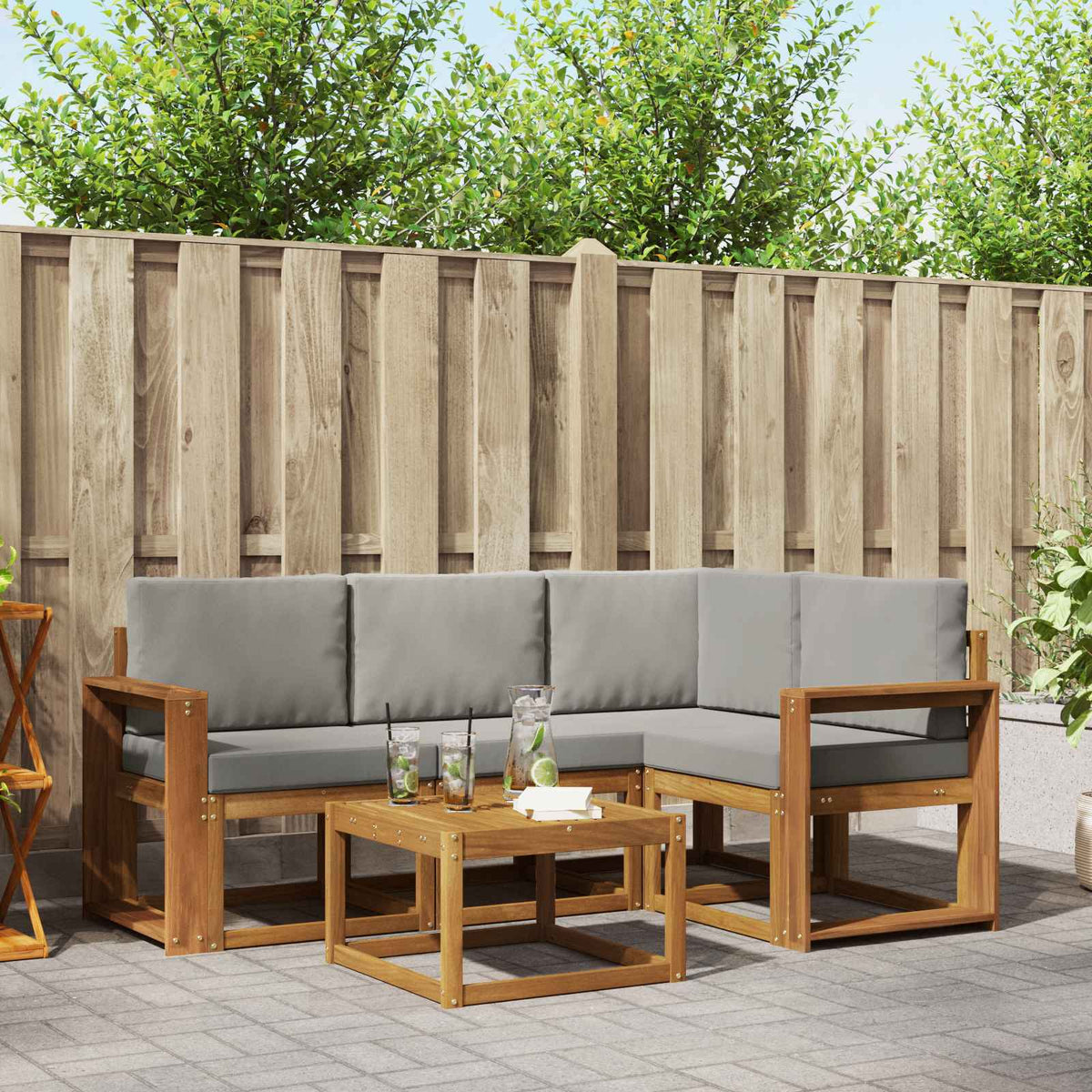 Set vanjskih sofa 5 kom. Prirodna i svjetlosiva