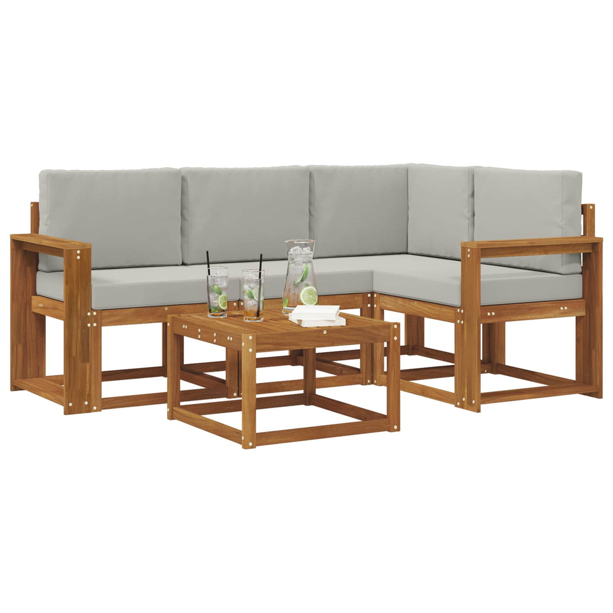 Set vanjskih sofa 5 kom. Prirodna i svjetlosiva