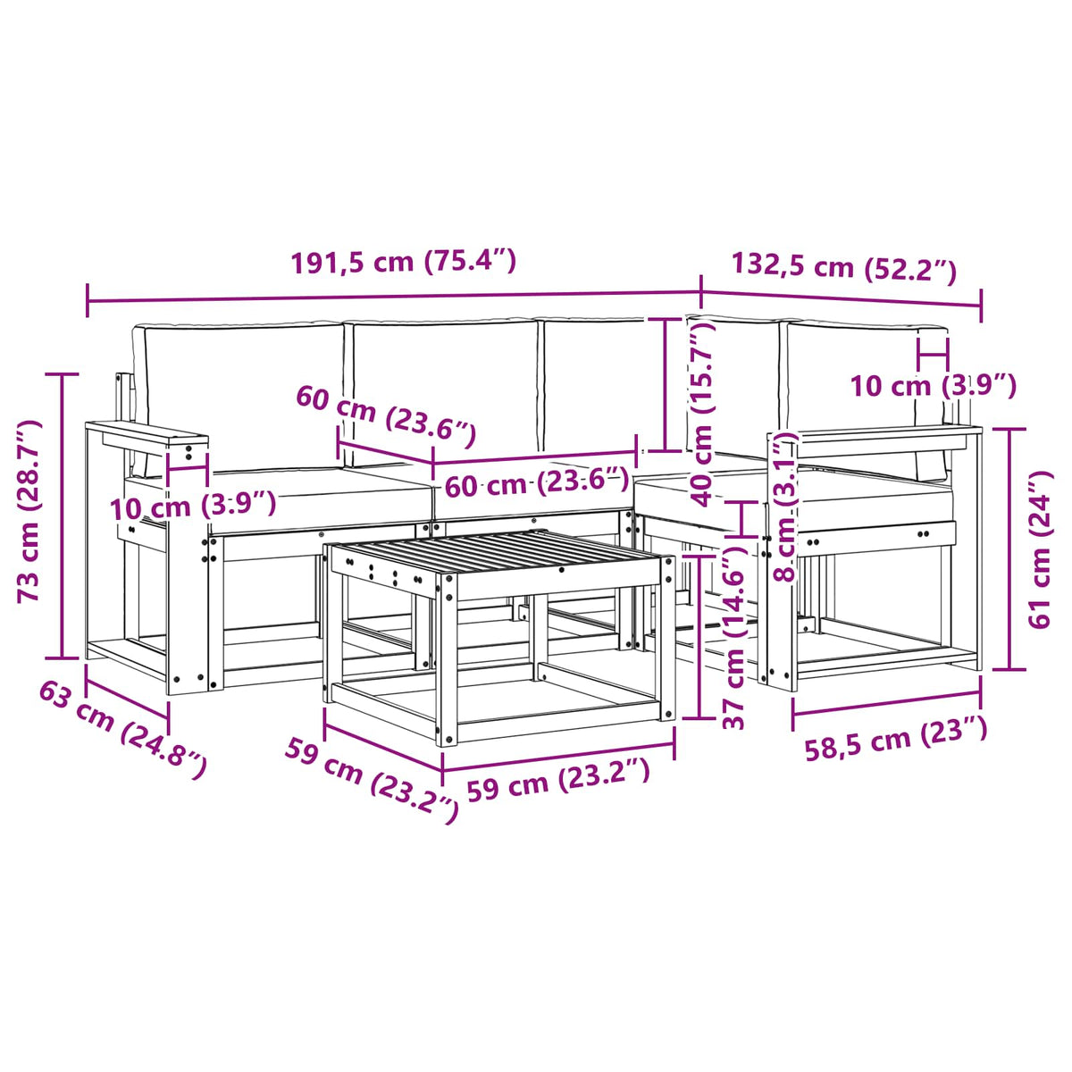 Set vanjskih sofa 5 kom. Prirodna i svjetlosiva