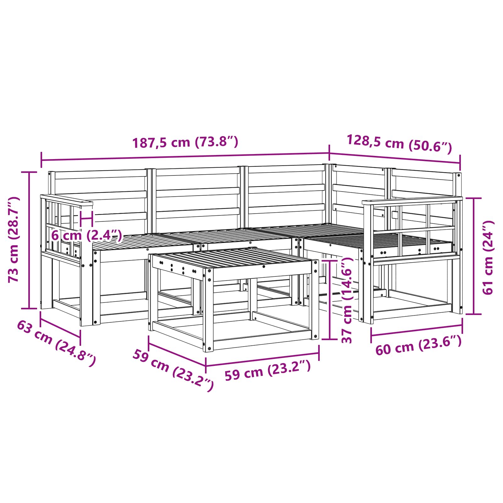 Set vanjskih sofa 5 pcs Prirodna Čvrsto drvo akacije