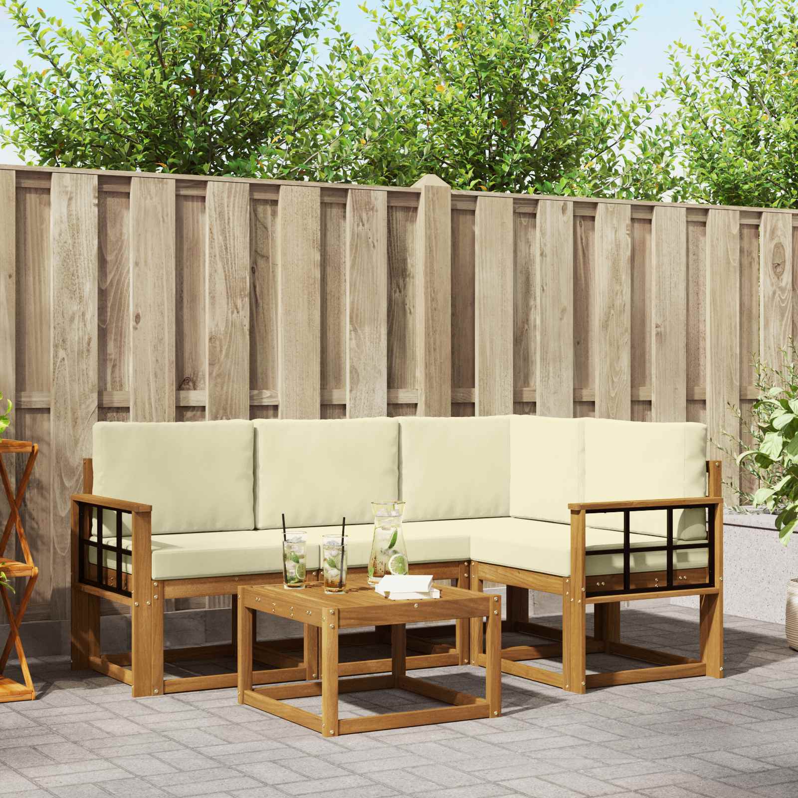 Set vanjskih sofa s jastukom 5 pcs Prirodna i krem