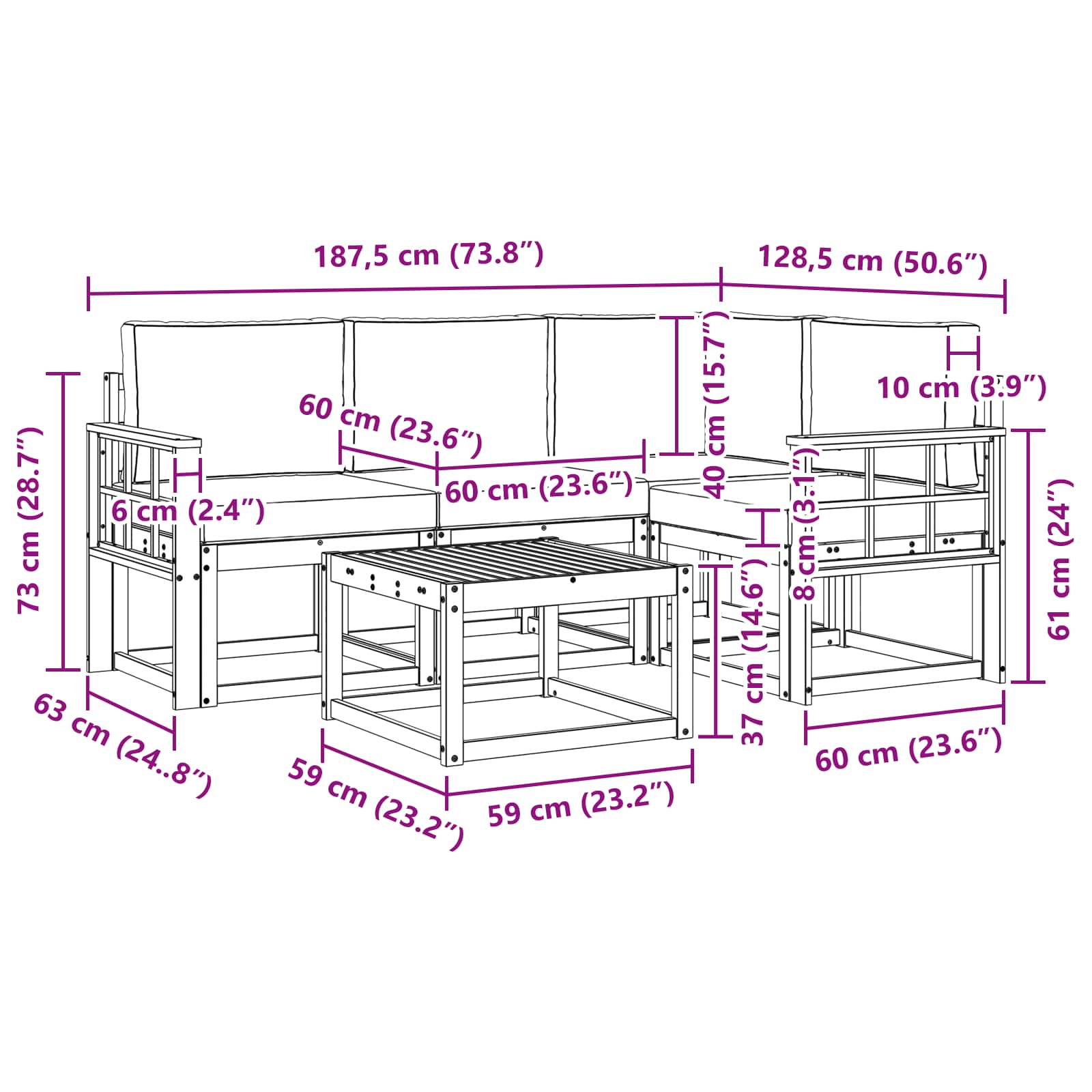 Set vanjskih sofa s jastukom 5 pcs Prirodna i krem