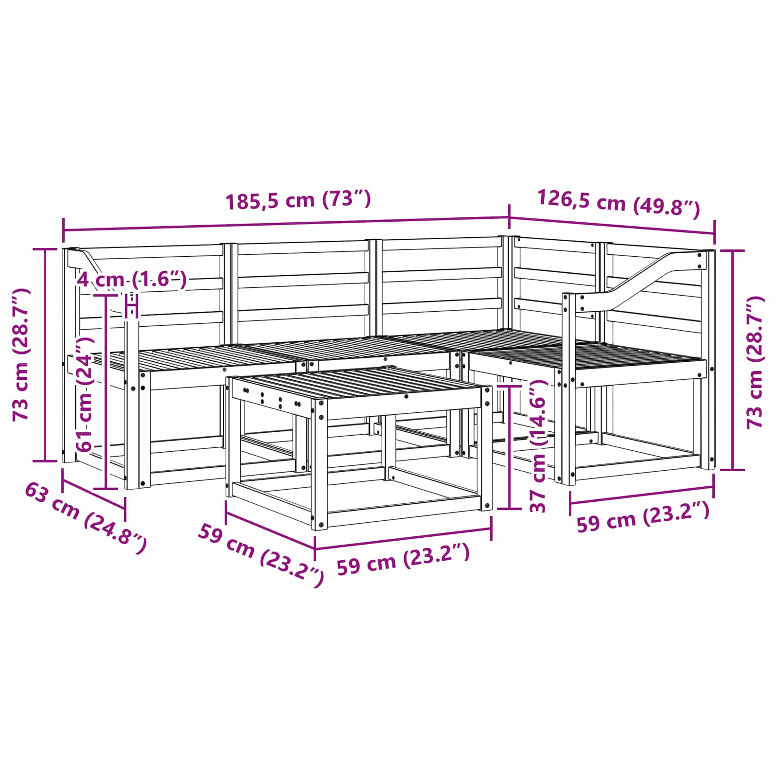 Set vanjskih sofa 5 pcs Prirodna Čvrsto drvo akacije