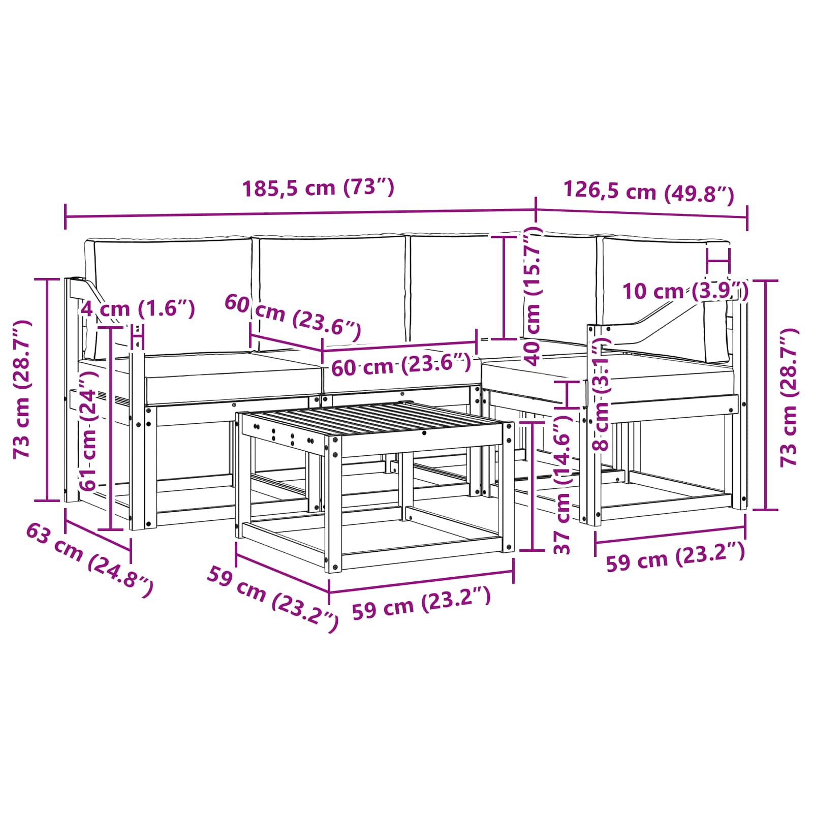 Set vanjskih sofa s jastukom 5 pcs Prirodna i antracit