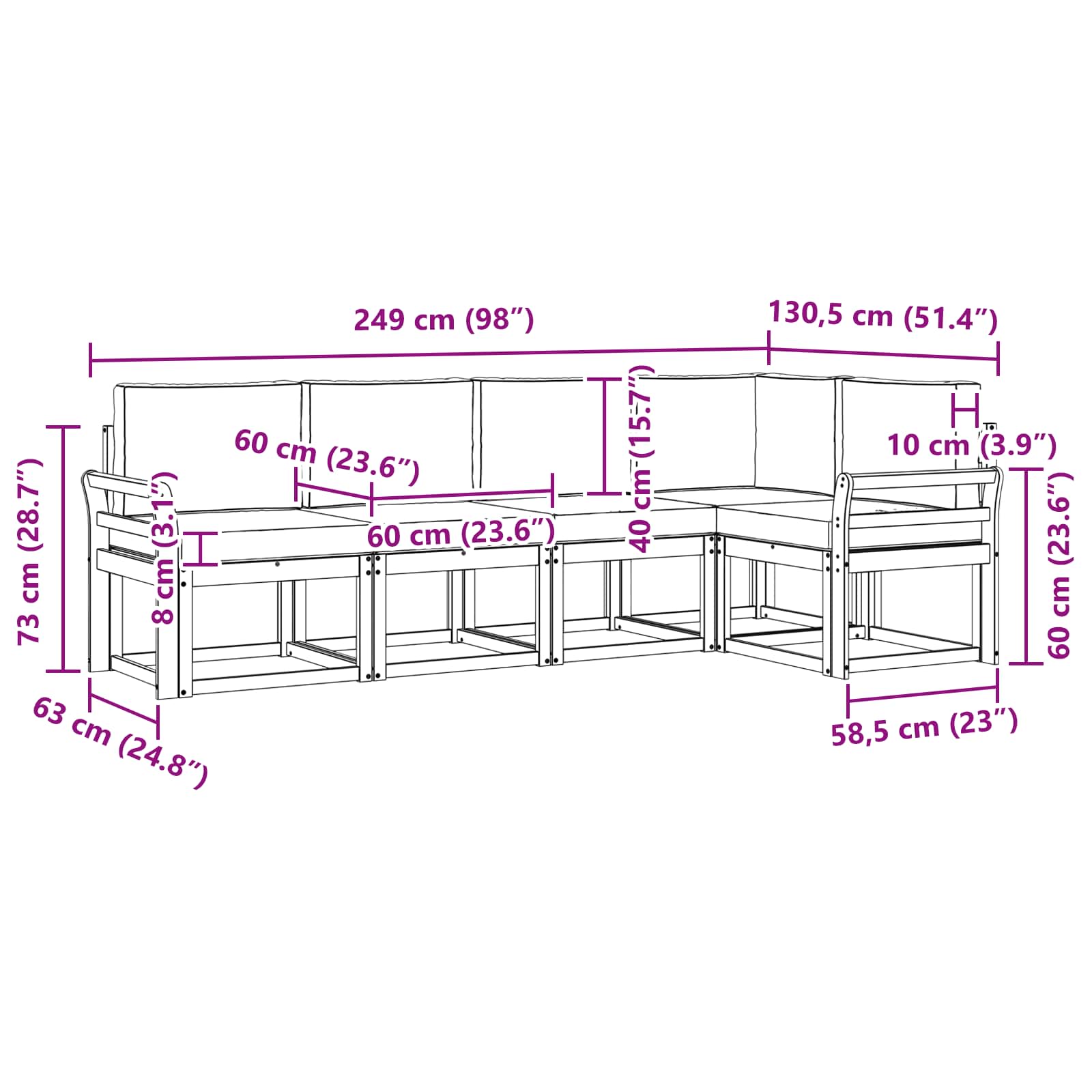 Set vanjskih sofa s jastukom 5 pcs Prirodna i krem