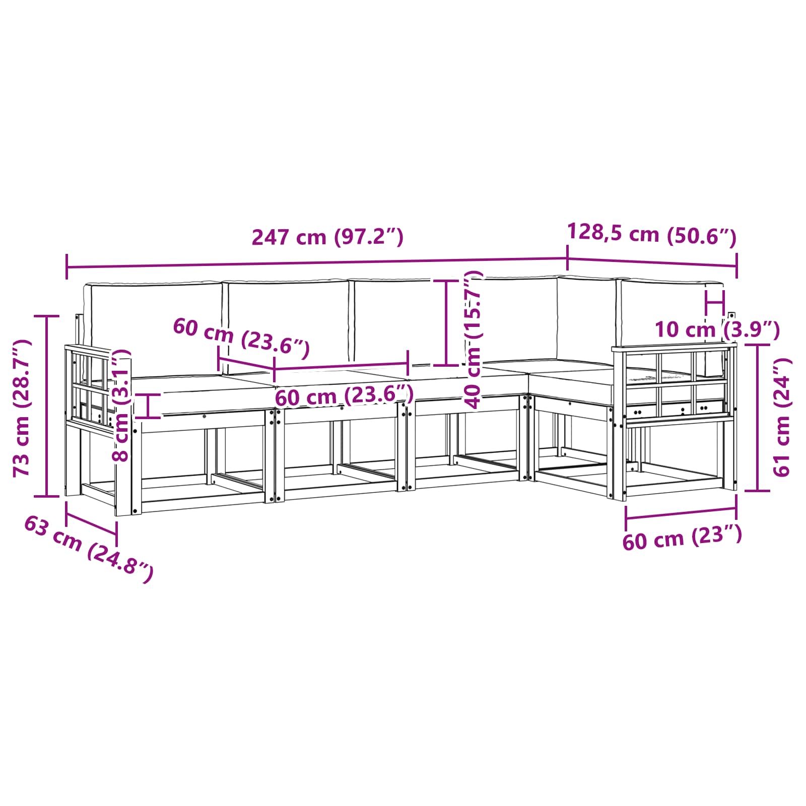 Set vanjskih sofa s jastukom 5 pcs Prirodna i antracit