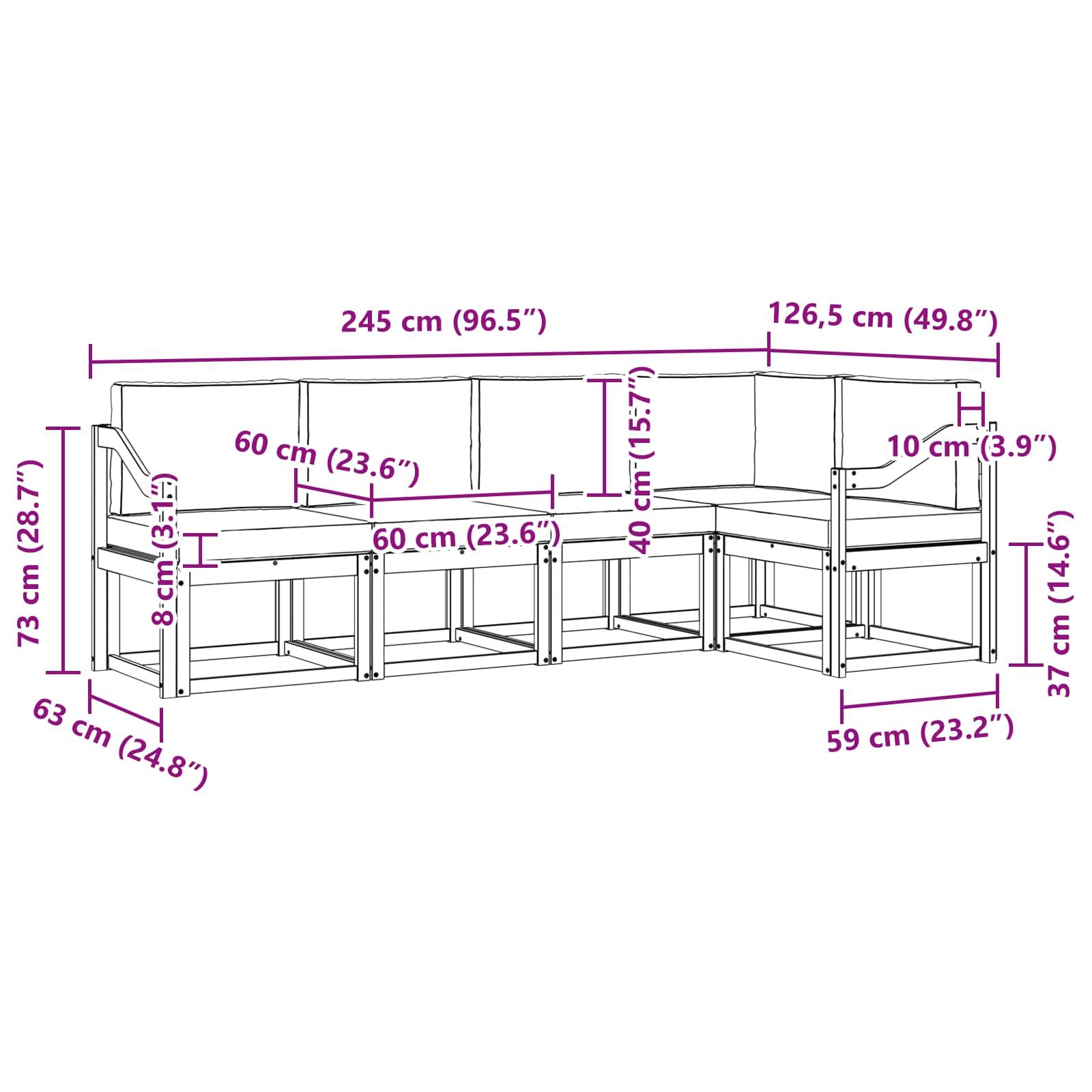 Set vanjskih sofa s jastukom 5 pcs Prirodna i bež