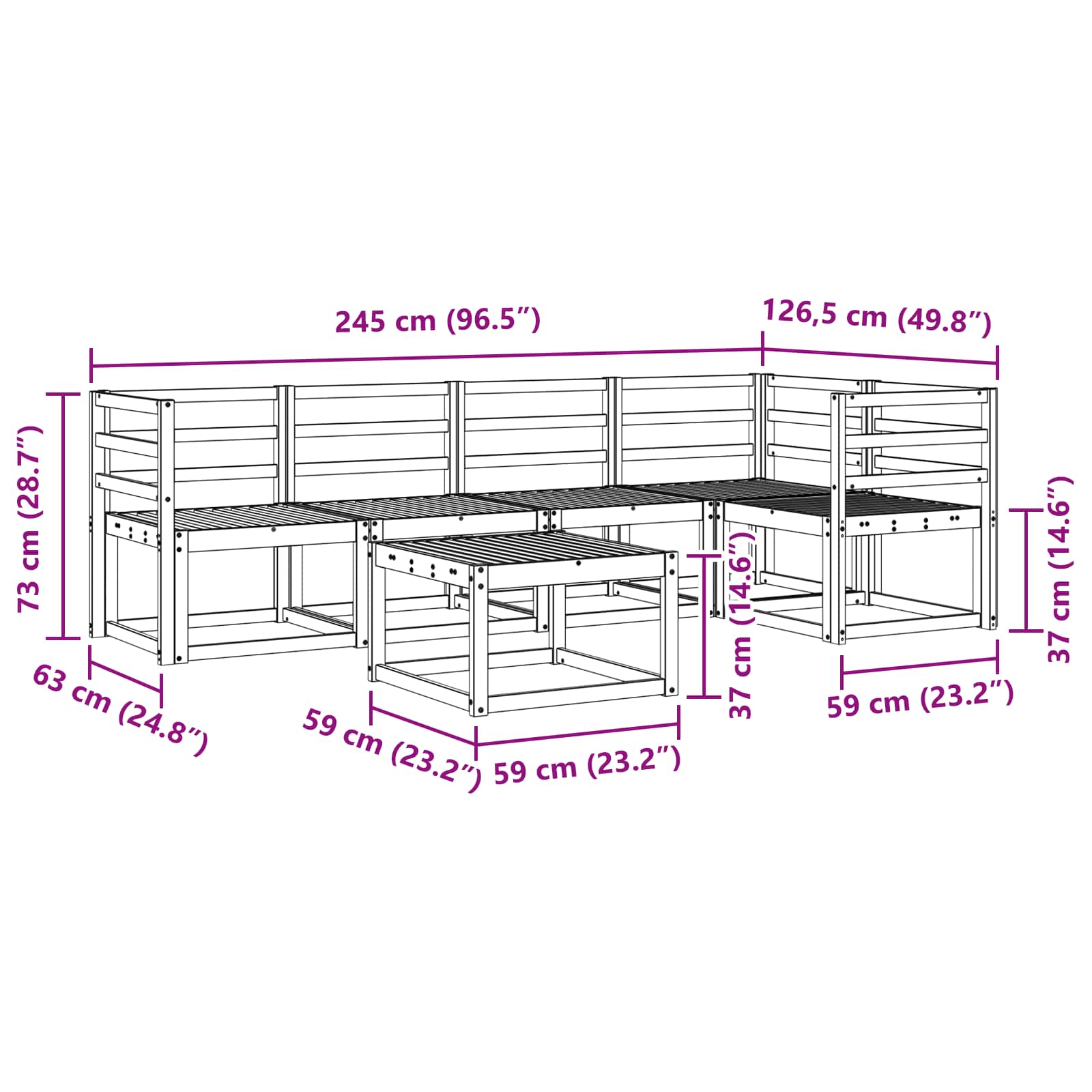Set vanjskih sofa 6 pcs Prirodna Čvrsto drvo akacije