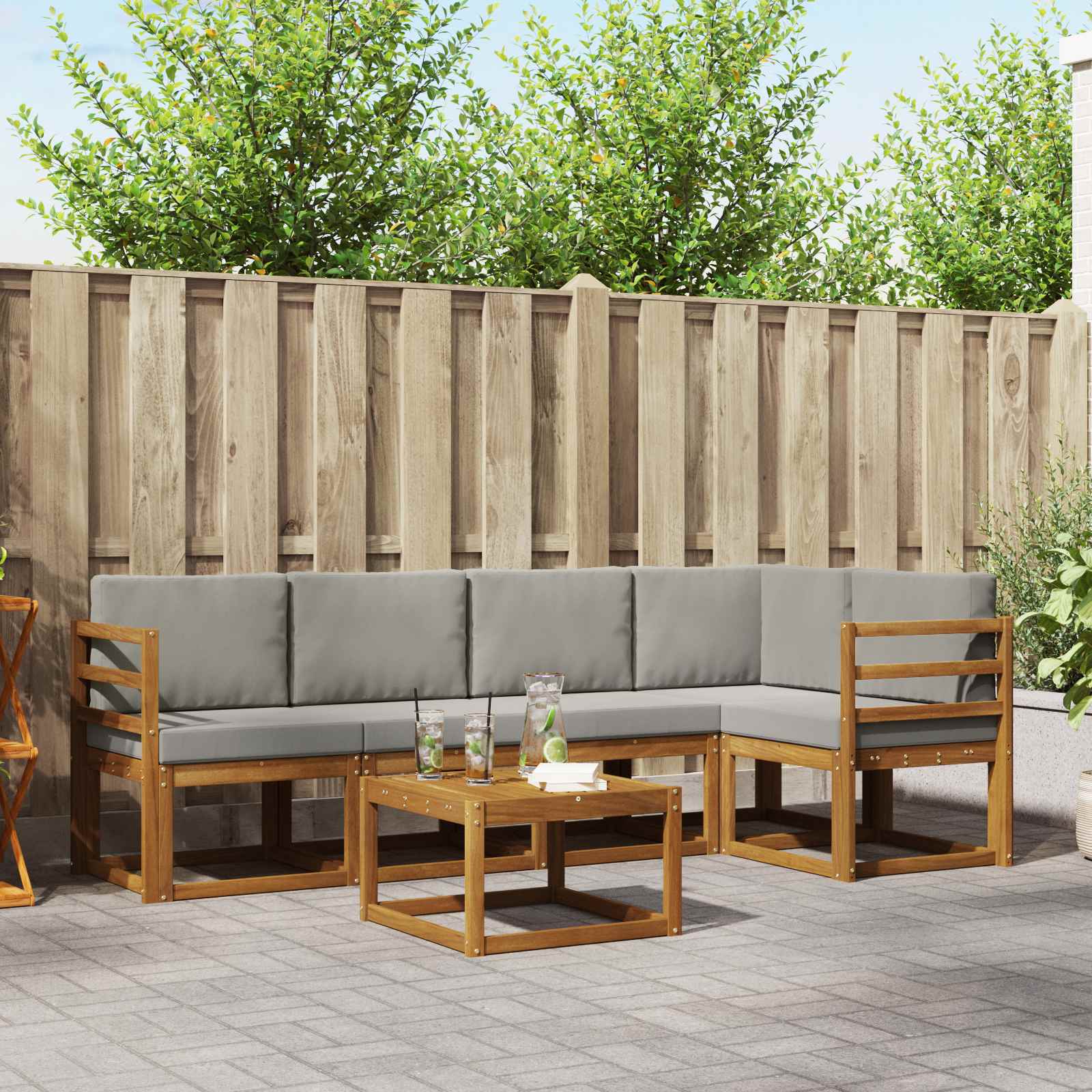 Set vanjskih sofa s jastukom 6 pcs Prirodna i svijetlo siva