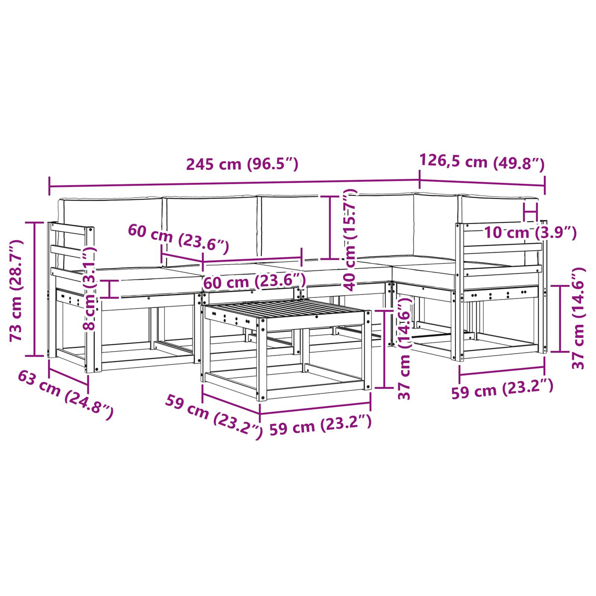 Set vanjskih sofa 6 kom. Prirodna i bež