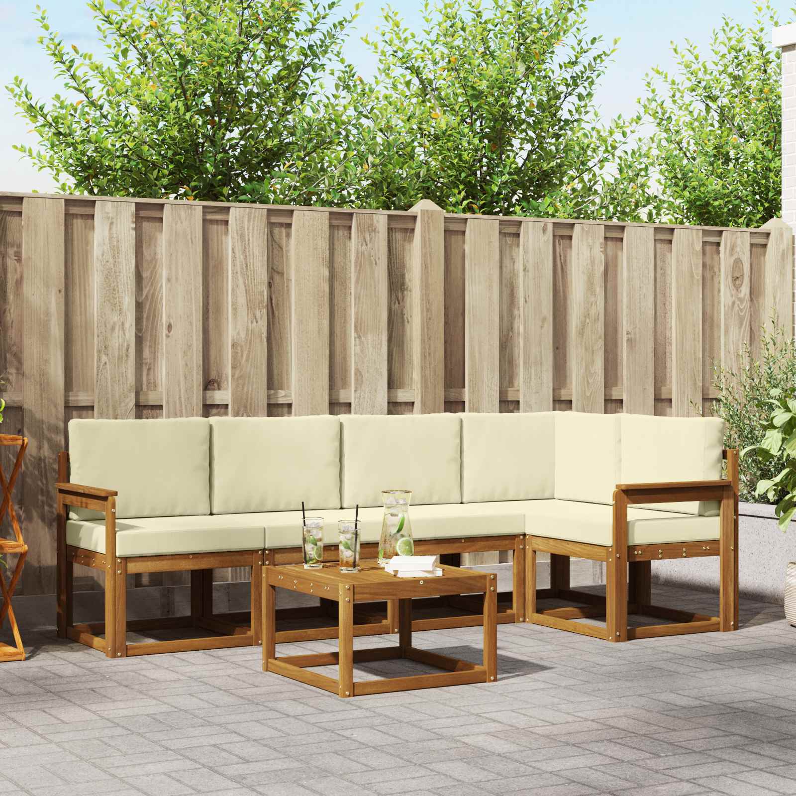 Set vanjskih sofa s jastukom 6 pcs Prirodna i krem