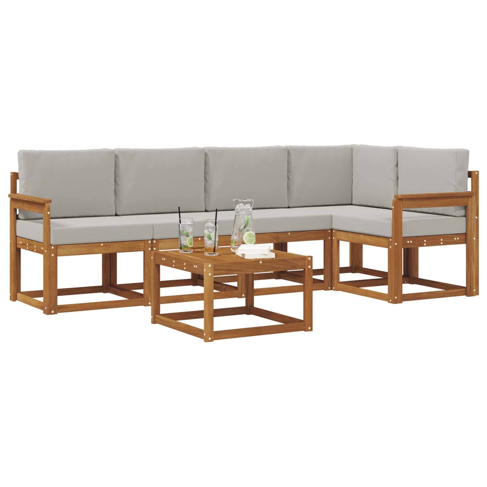 Set vanjskih sofa s jastukom 6 pcs Prirodna i svijetlo siva