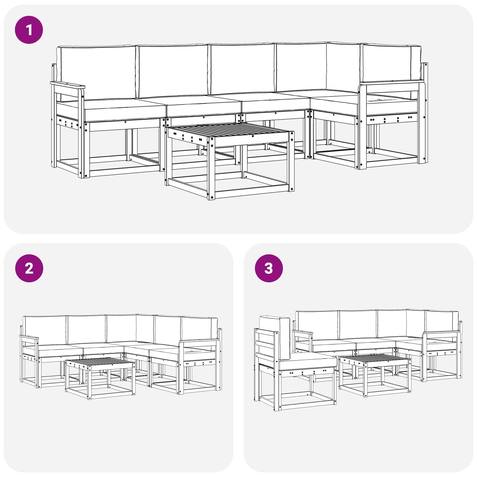 Set vanjskih sofa s jastukom 6 pcs Prirodna i svijetlo siva