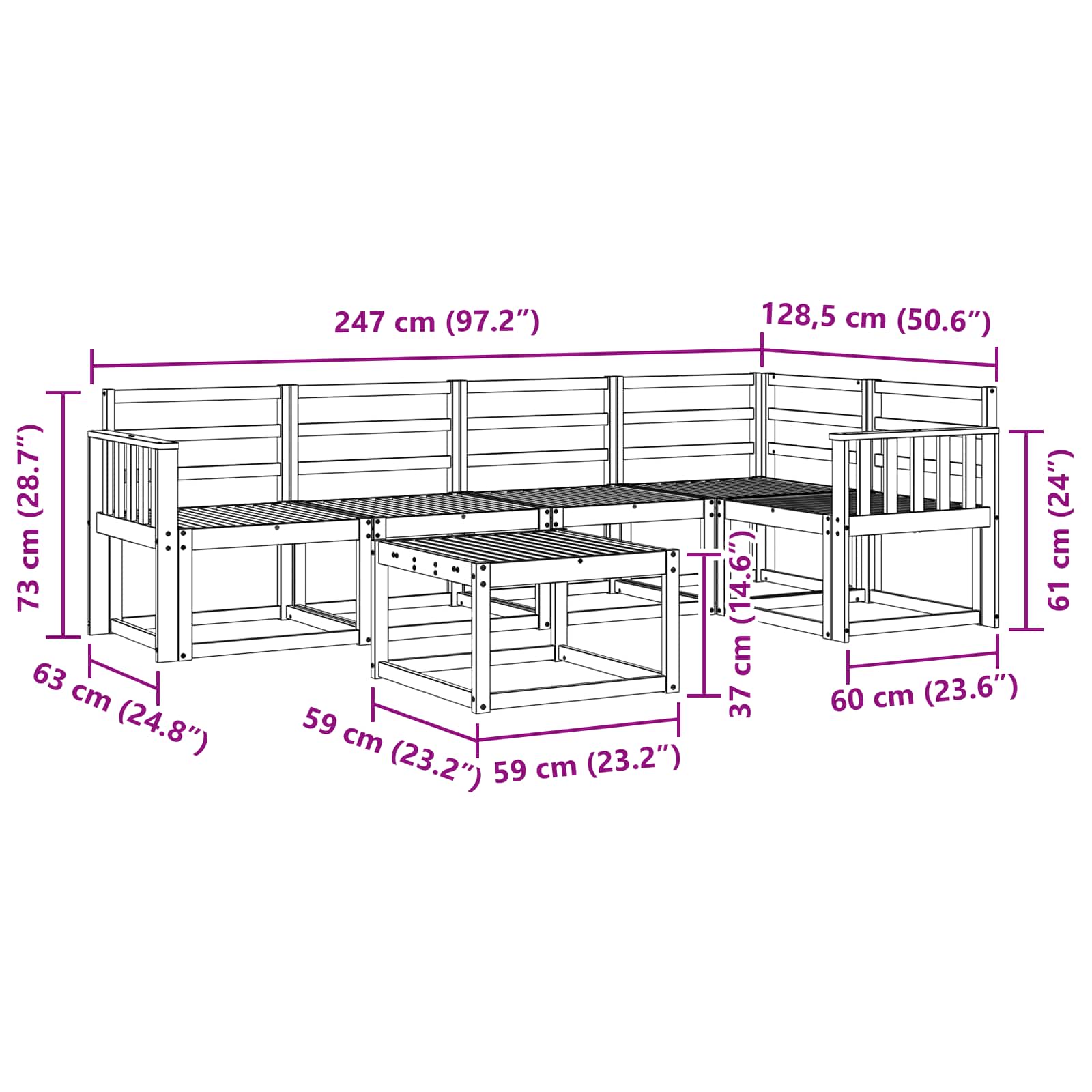 Set vanjskih sofa 6 pcs Prirodna Čvrsto drvo akacije
