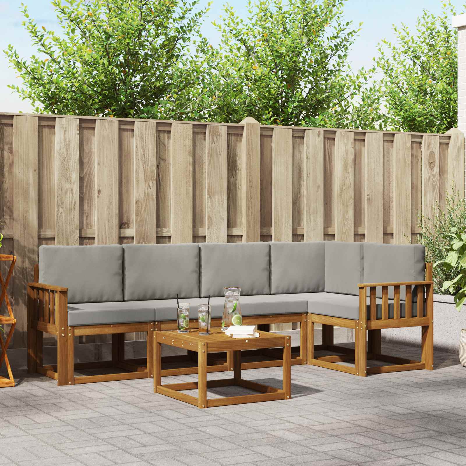 Set vanjskih sofa s jastukom 6 pcs Prirodna i svijetlo siva