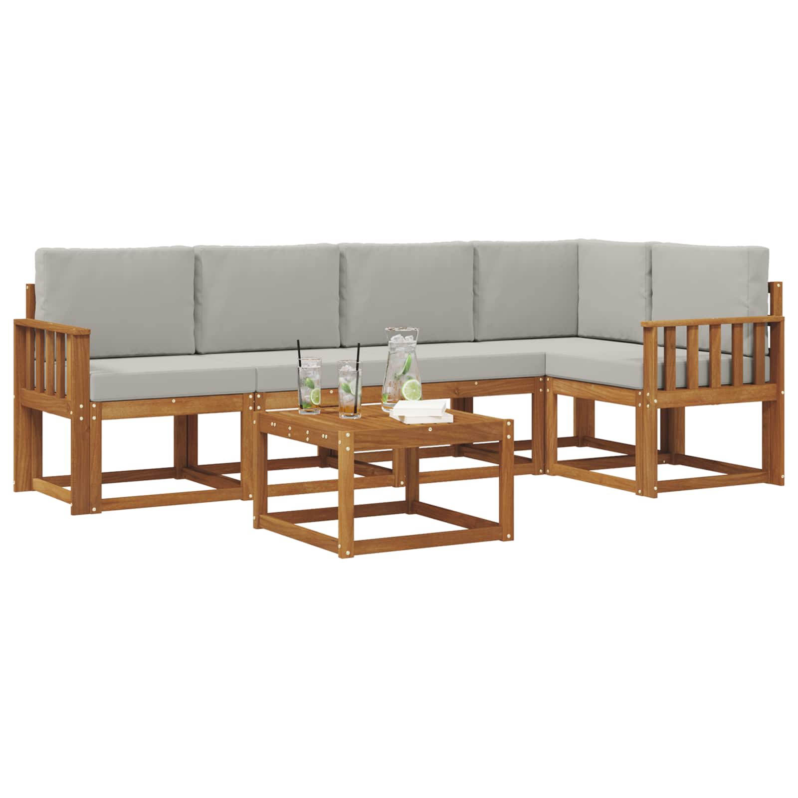 Set vanjskih sofa s jastukom 6 pcs Prirodna i svijetlo siva