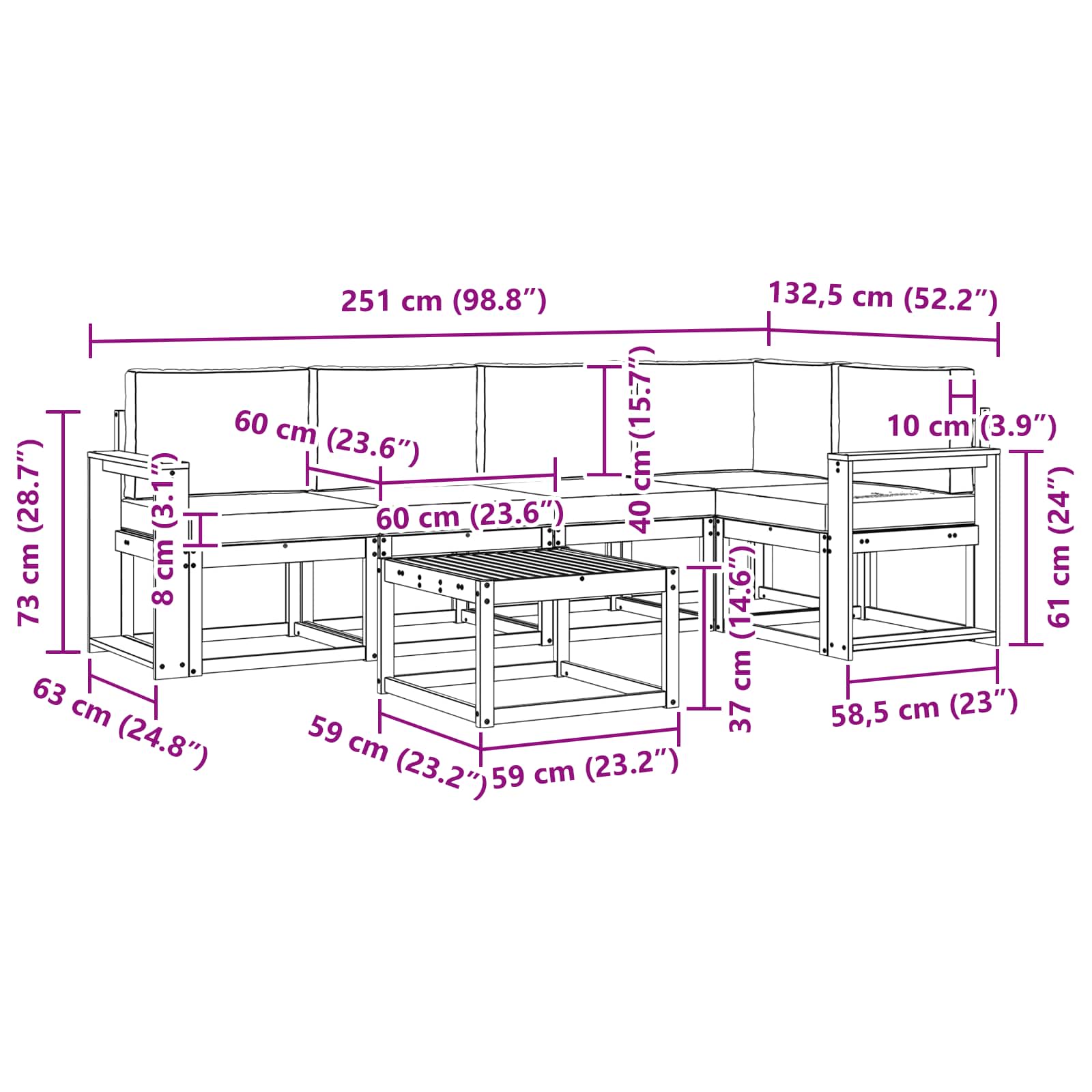 Set vanjskih sofa s jastukom 6 pcs Prirodna i antracit
