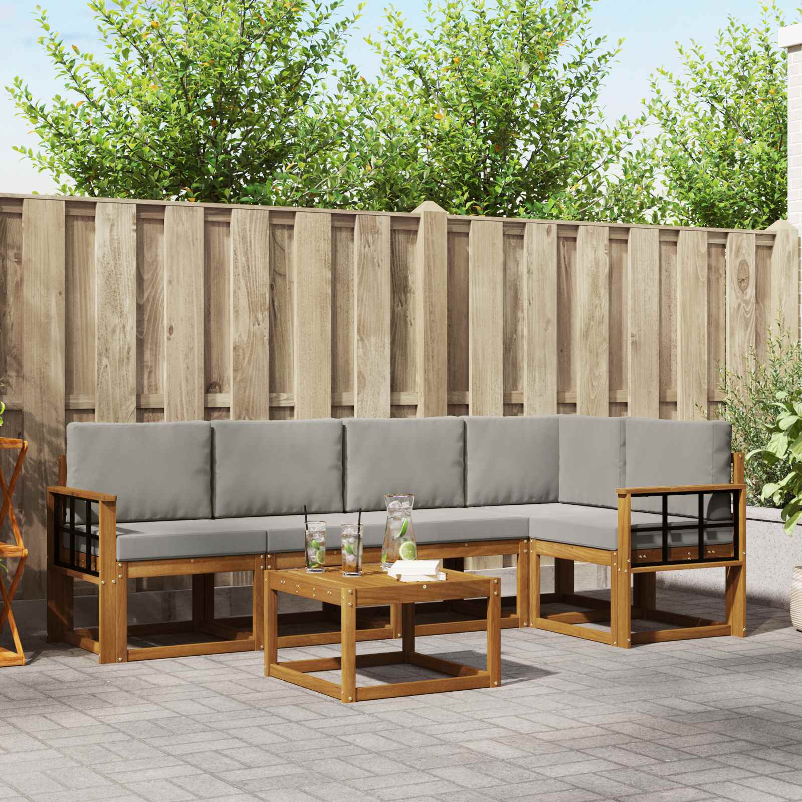 Set vanjskih sofa s jastukom 6 pcs Prirodna i svijetlo siva