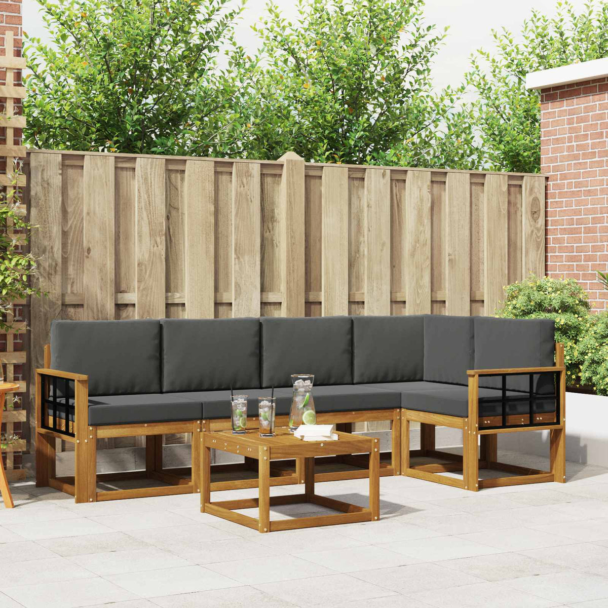 Set vanjskih sofa 6 kom. Prirodna i antracit