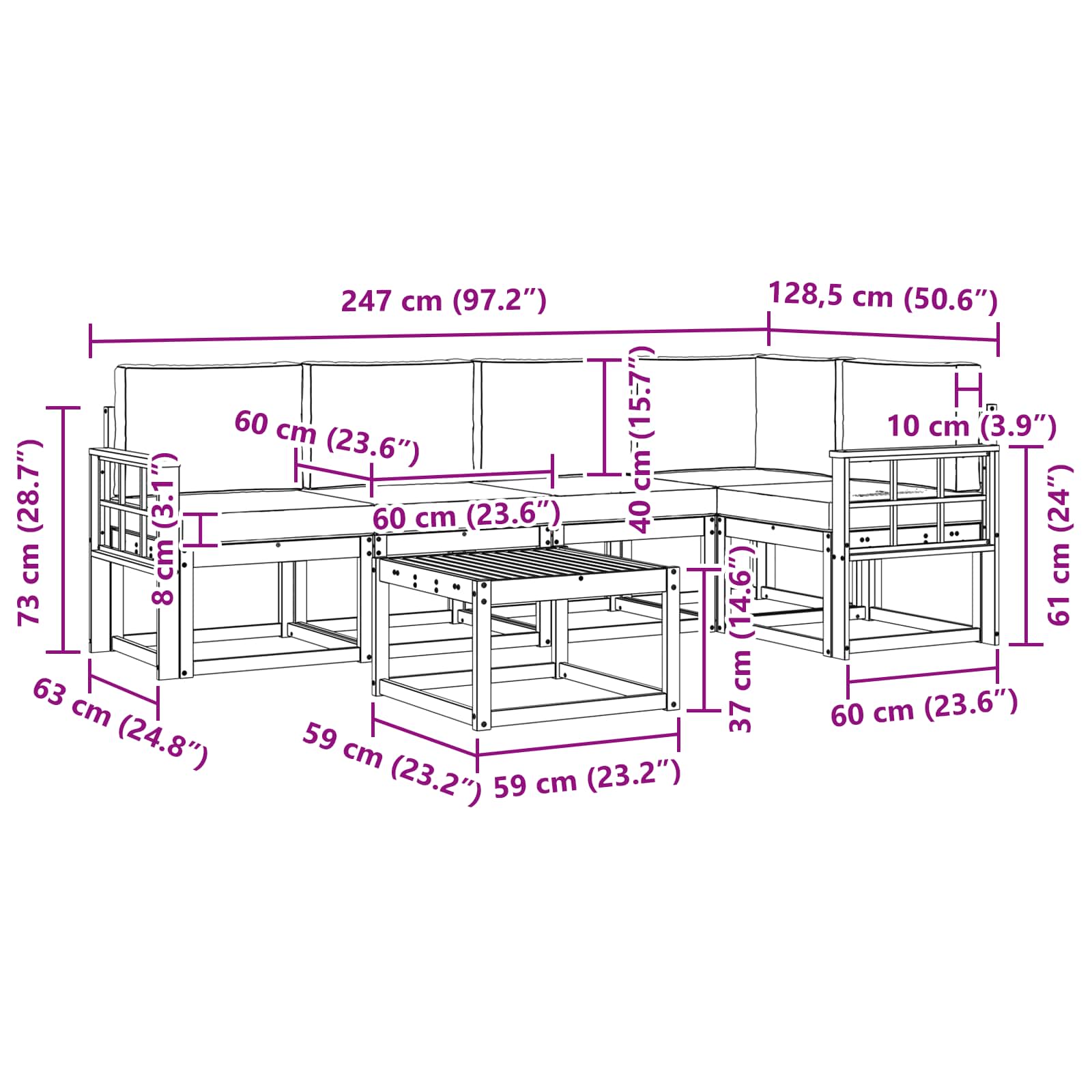 Set vanjskih sofa s jastukom 6 pcs Prirodna i bež