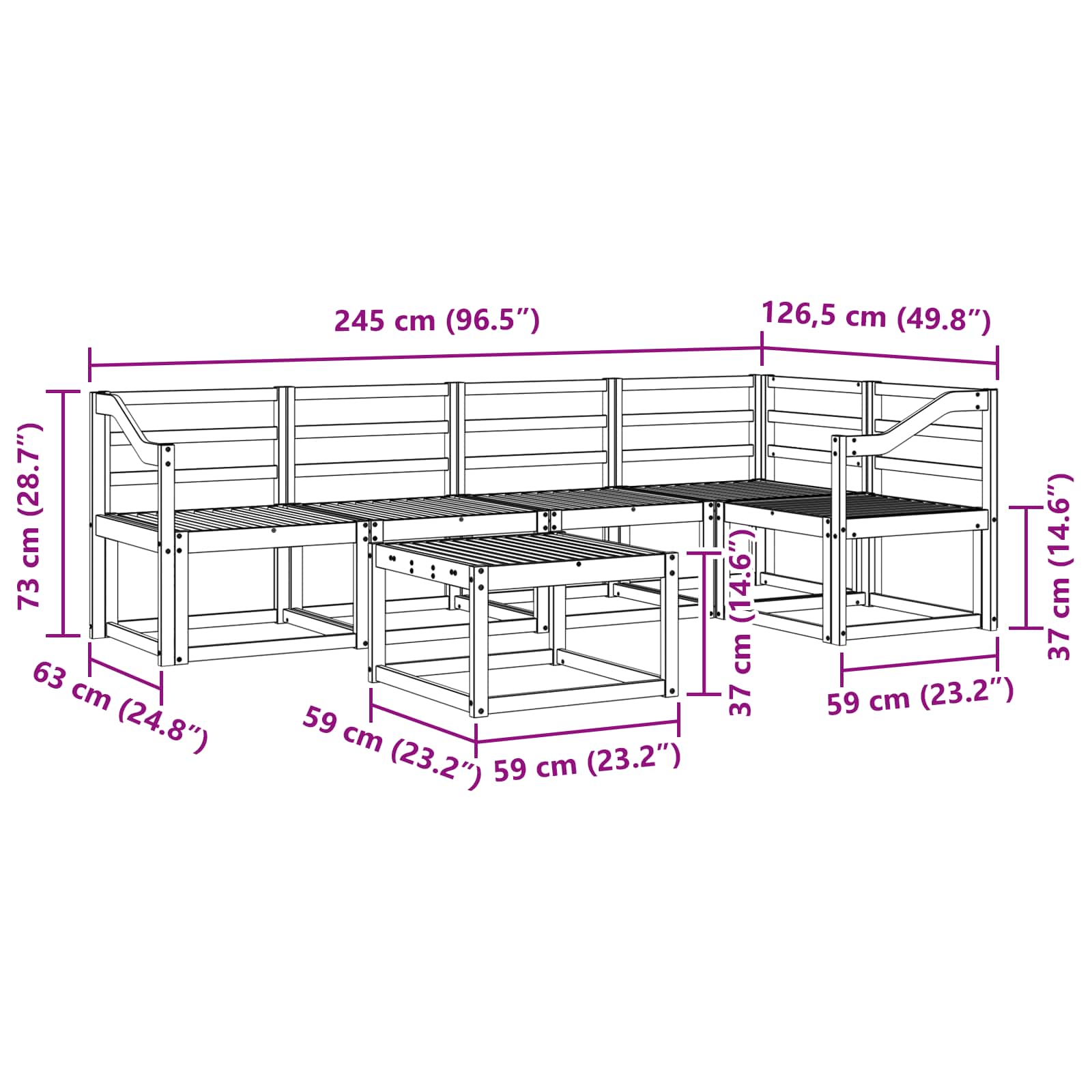 Set vanjskih sofa 6 pcs Prirodna Čvrsto drvo akacije