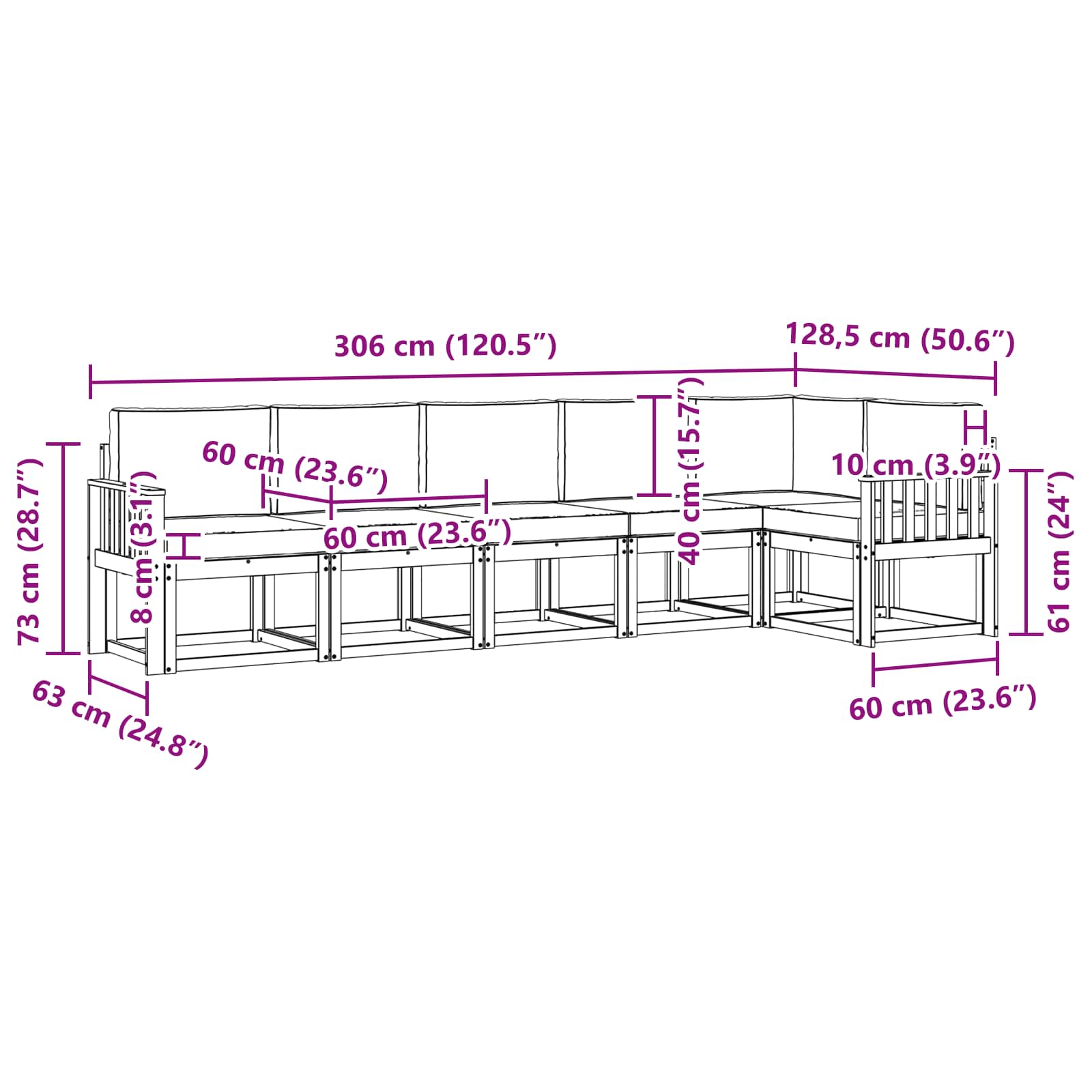 Set vanjskih sofa s jastukom 6 pcs Prirodna i krem
