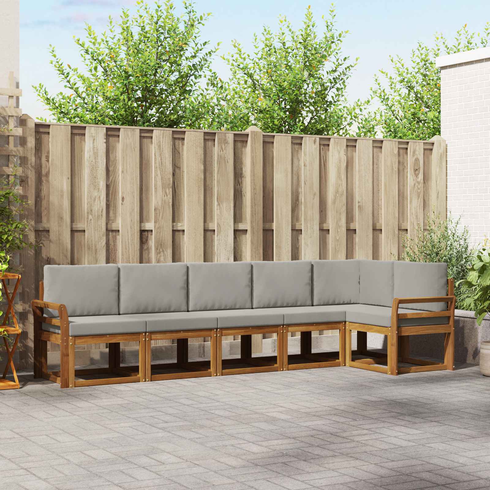 Set vanjskih sofa s jastukom 6 pcs Prirodna i svijetlo siva