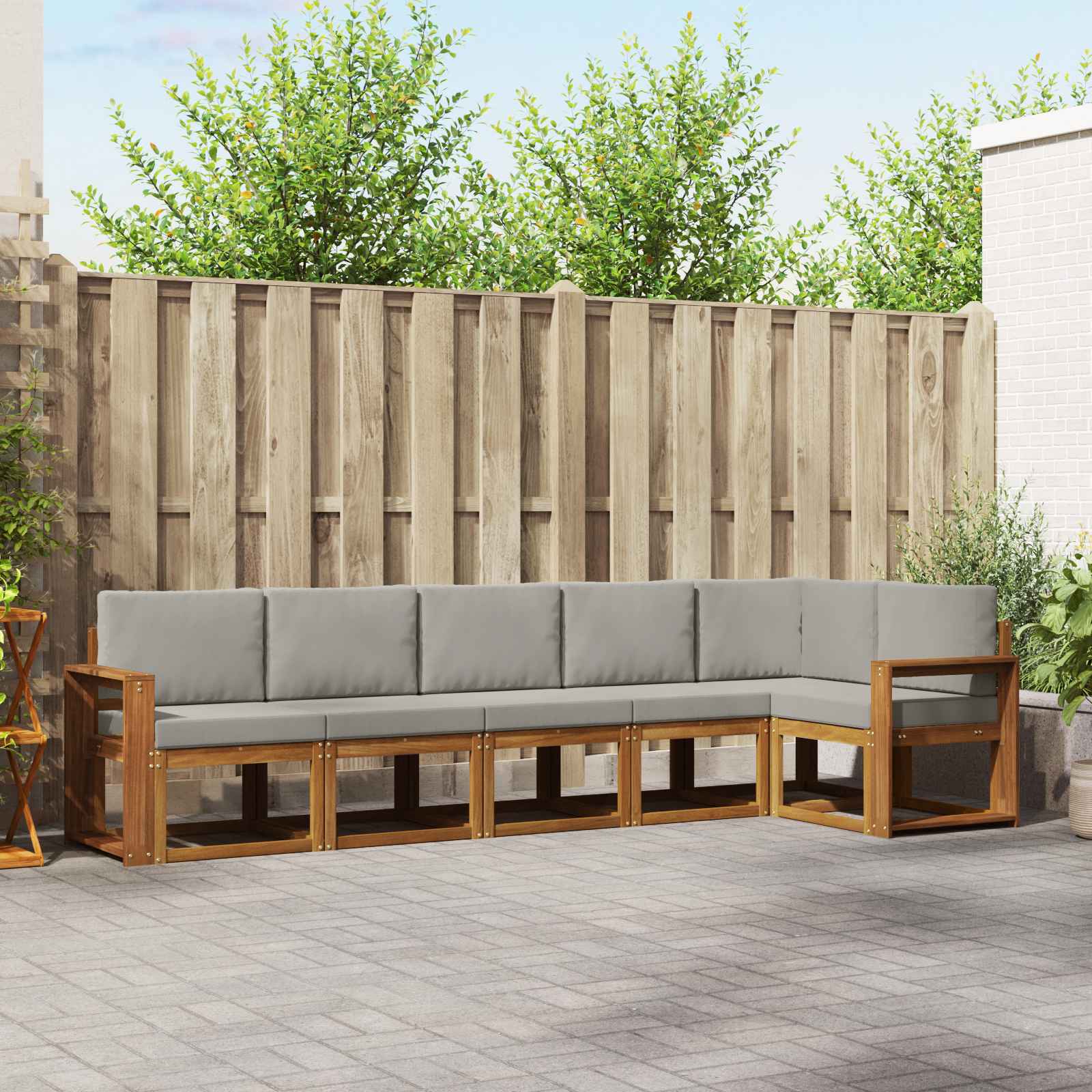 Set vanjskih sofa s jastukom 6 pcs Prirodna i svijetlo siva