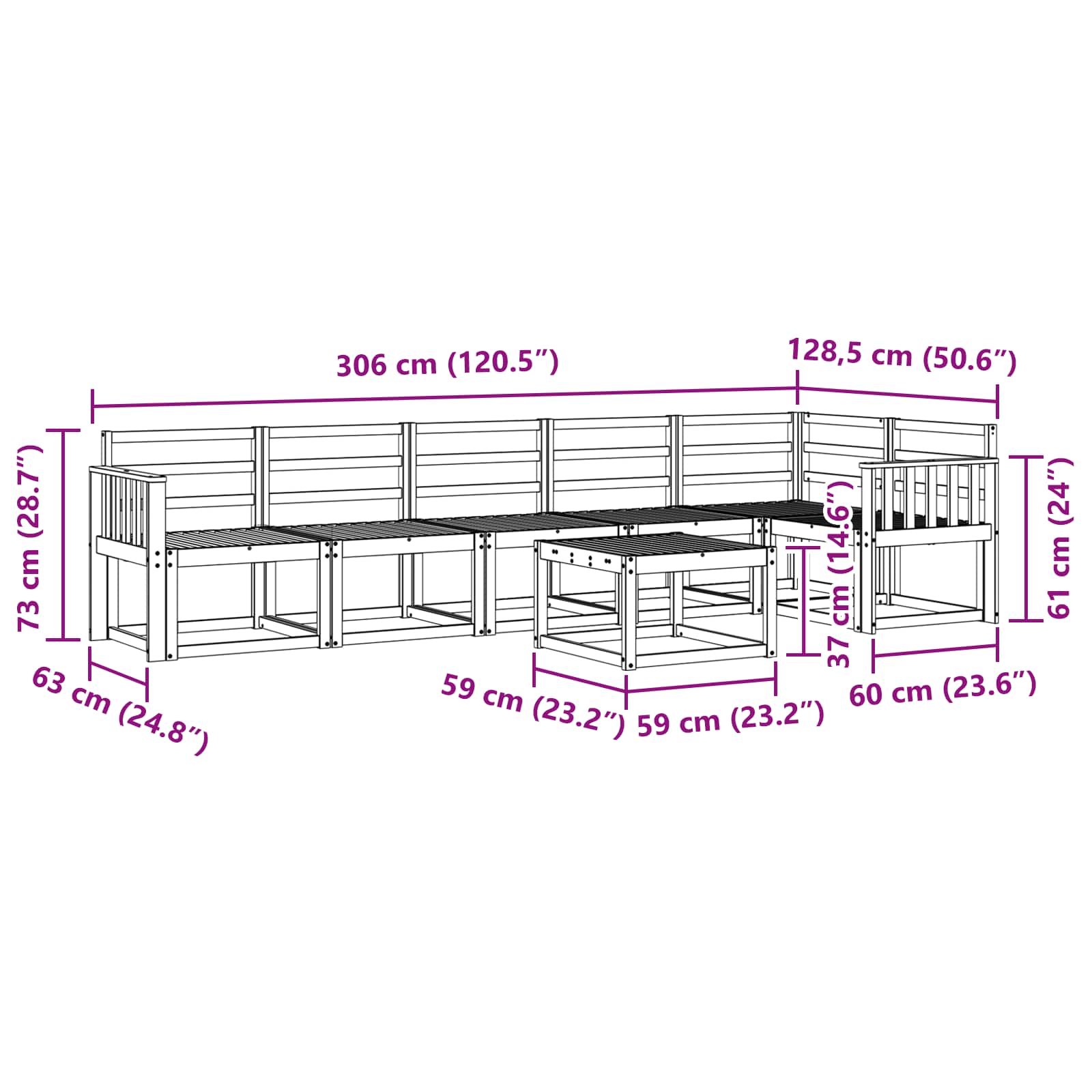 Set vanjskih sofa 7 pcs Prirodna Čvrsto drvo akacije