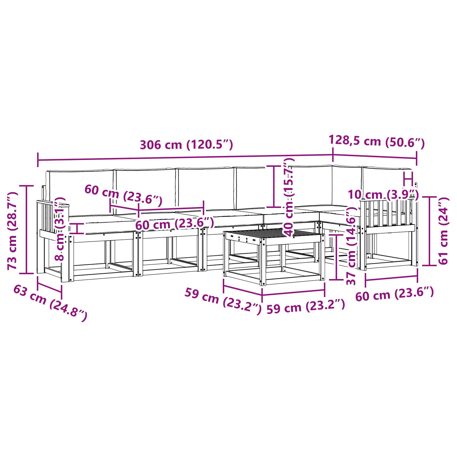 Set vanjskih sofa s jastukom 7 pcs Prirodna i krem