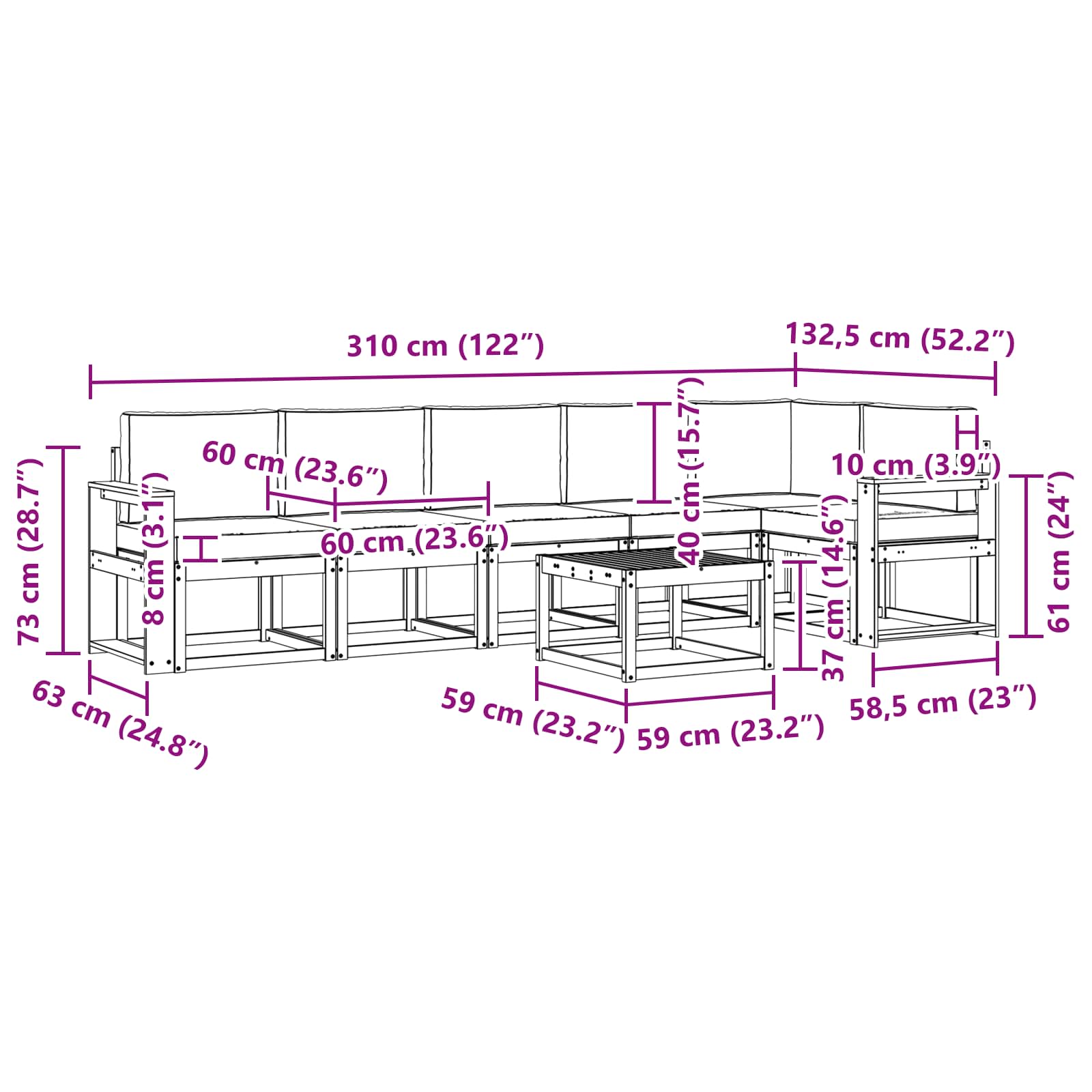 Set vanjskih sofa s jastukom 7 pcs Prirodna i krem