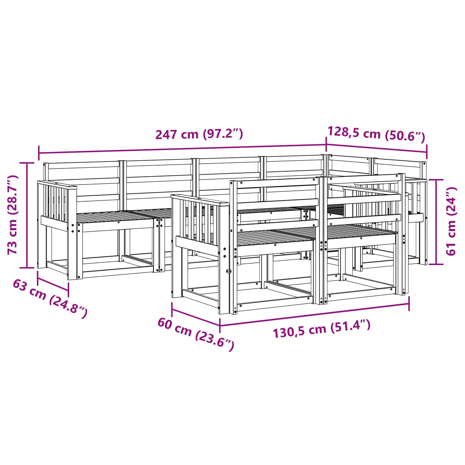 Set vanjskih sofa 7 pcs Prirodna Čvrsto drvo akacije