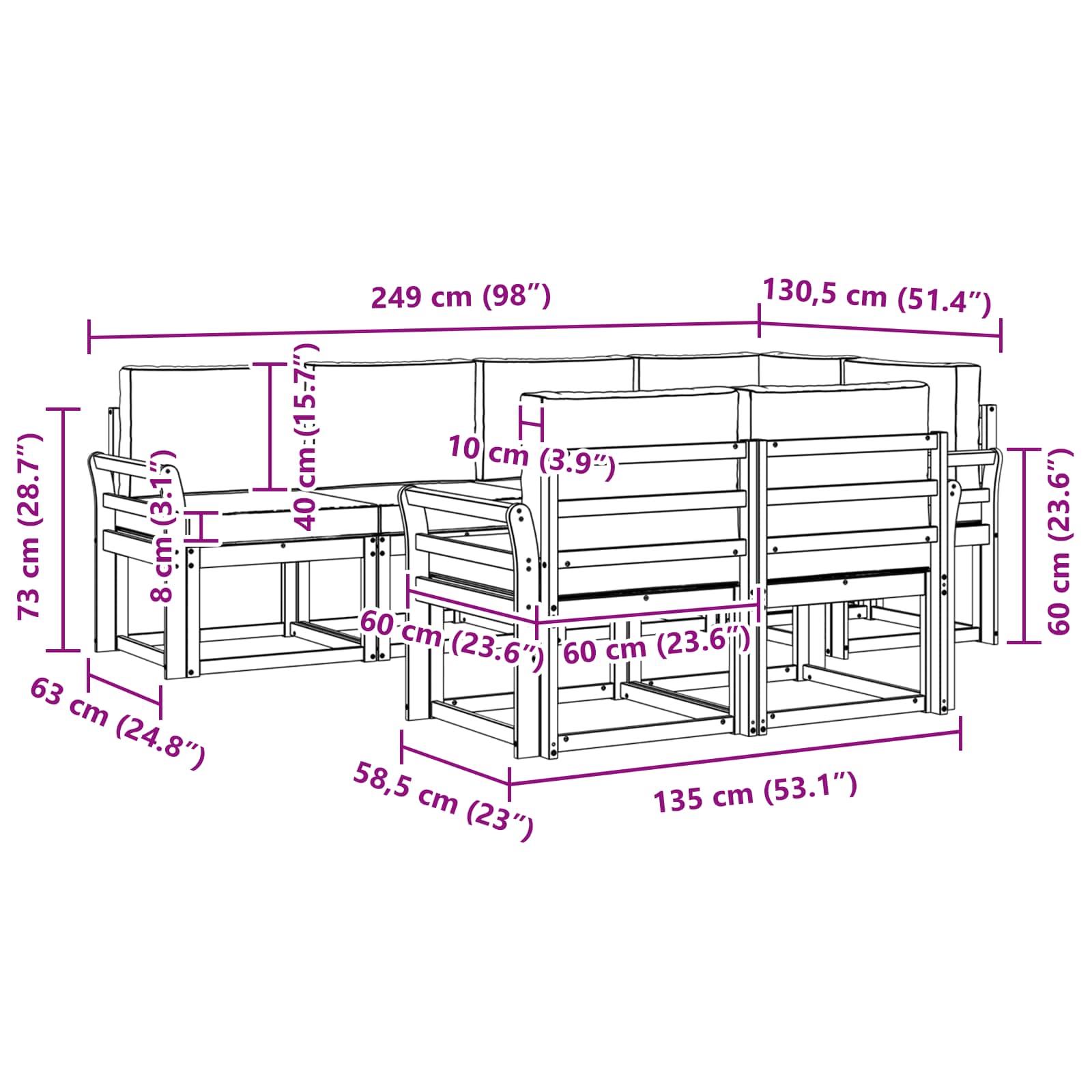 Set vanjskih sofa s jastukom 7 pcs Prirodna i antracit