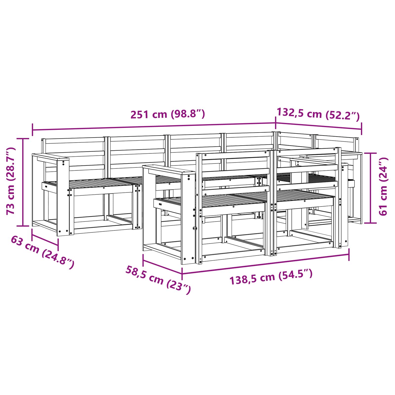 Set vanjskih sofa 7 pcs Prirodna Čvrsto drvo akacije