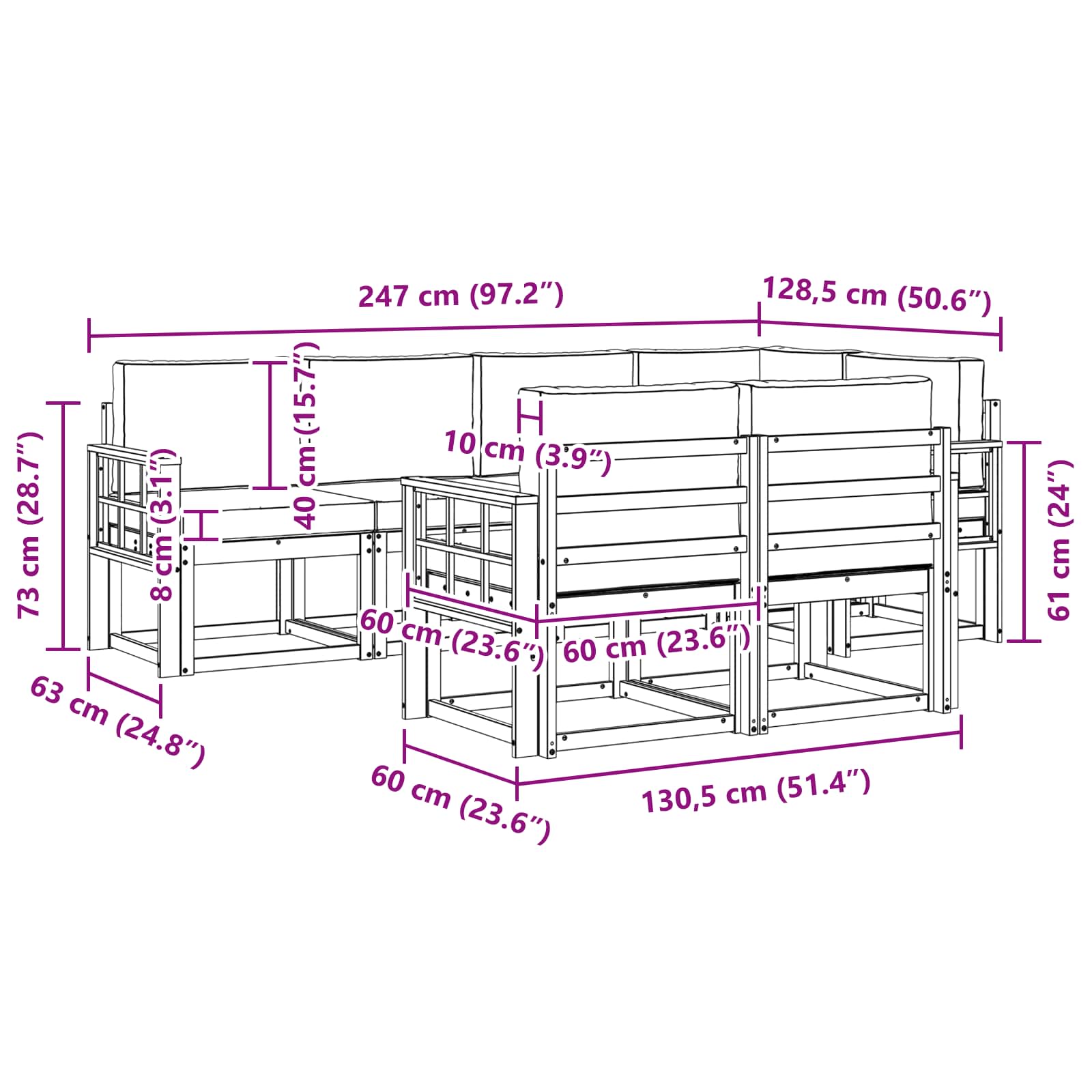 Set vanjskih sofa s jastukom 7 pcs Prirodna i bež