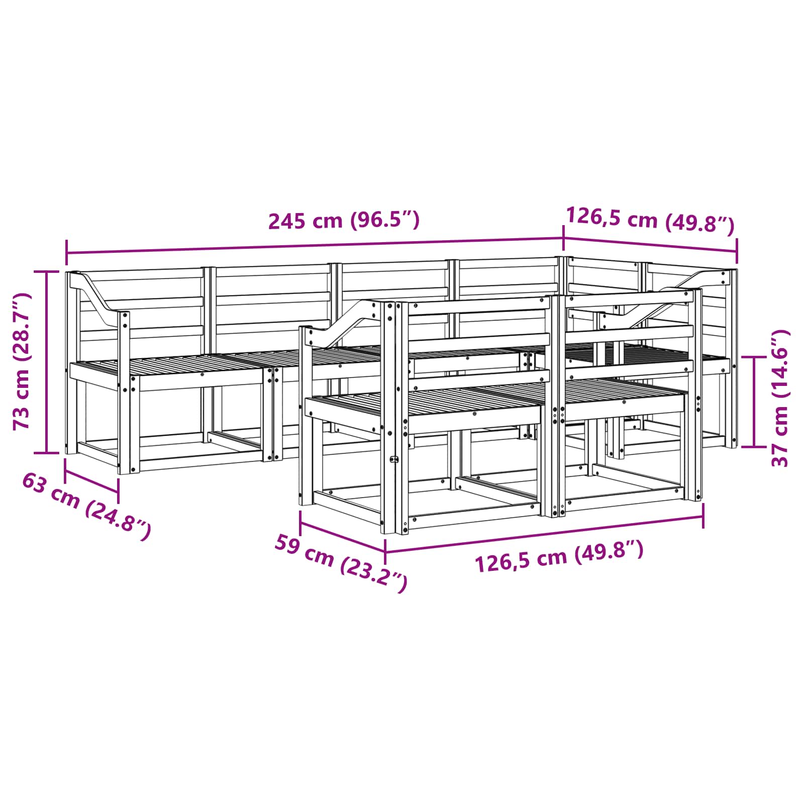 Set vanjskih sofa 7 pcs Prirodna Čvrsto drvo akacije